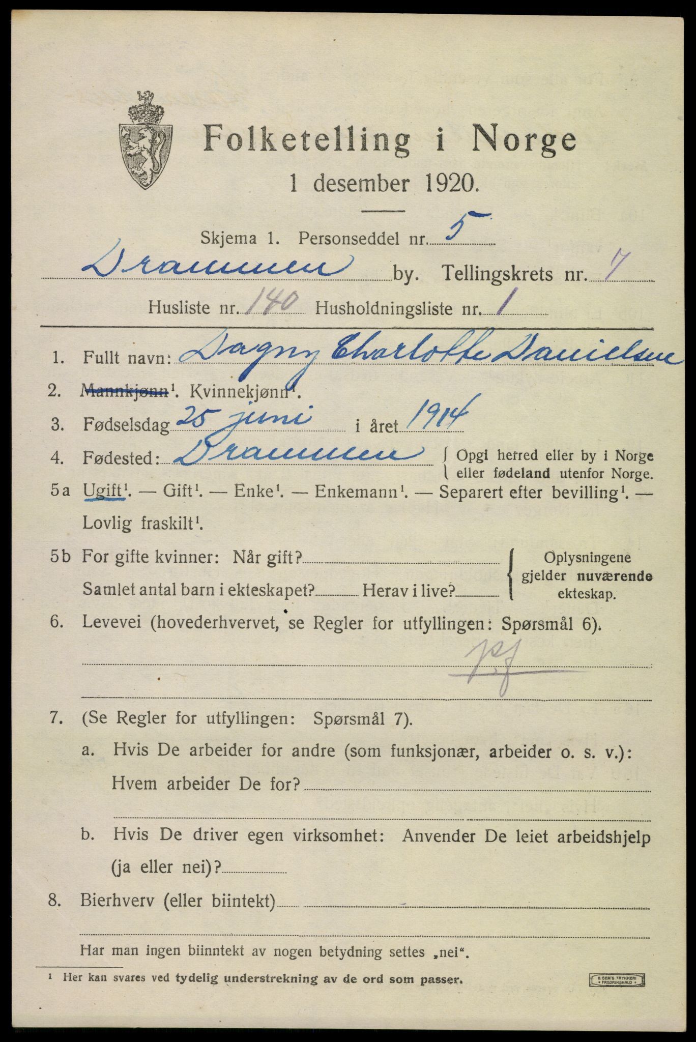 SAKO, 1920 census for Drammen, 1920, p. 49627