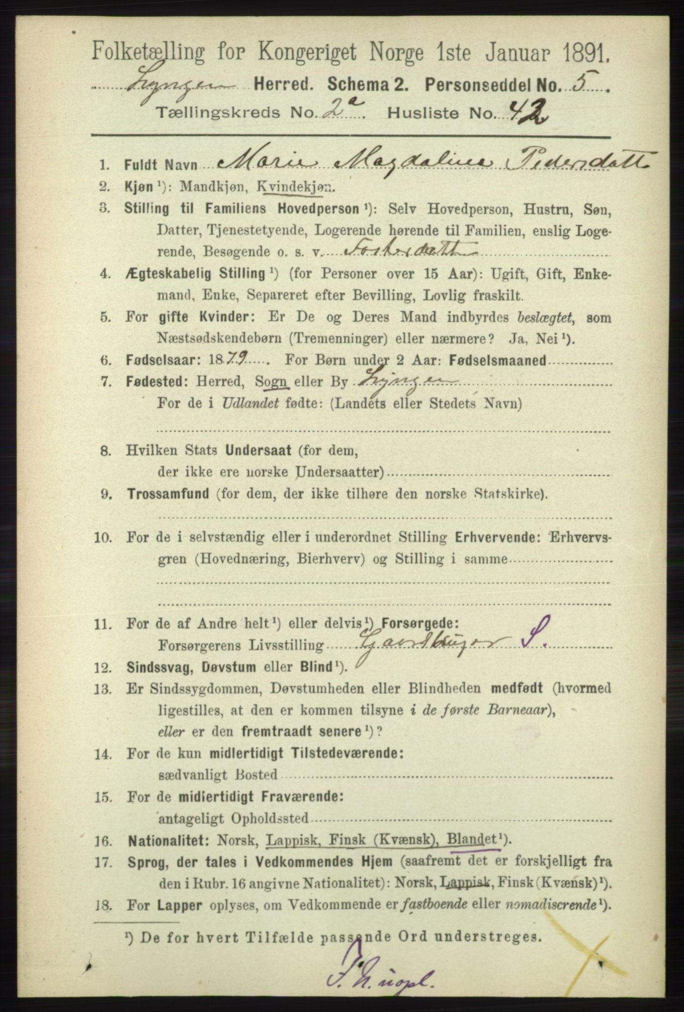 RA, 1891 census for 1938 Lyngen, 1891, p. 2300