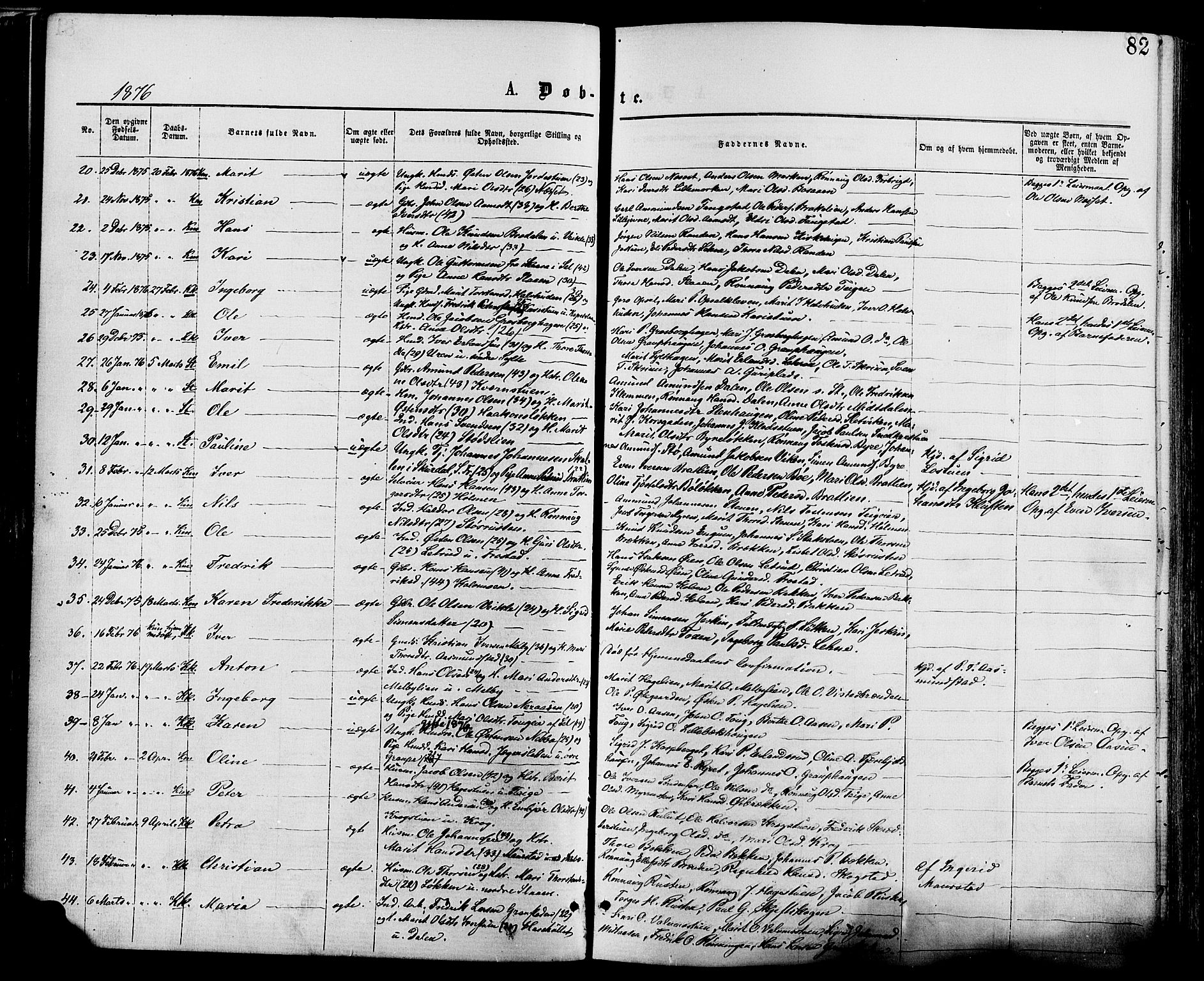 Nord-Fron prestekontor, SAH/PREST-080/H/Ha/Haa/L0002: Parish register (official) no. 2, 1865-1883, p. 82