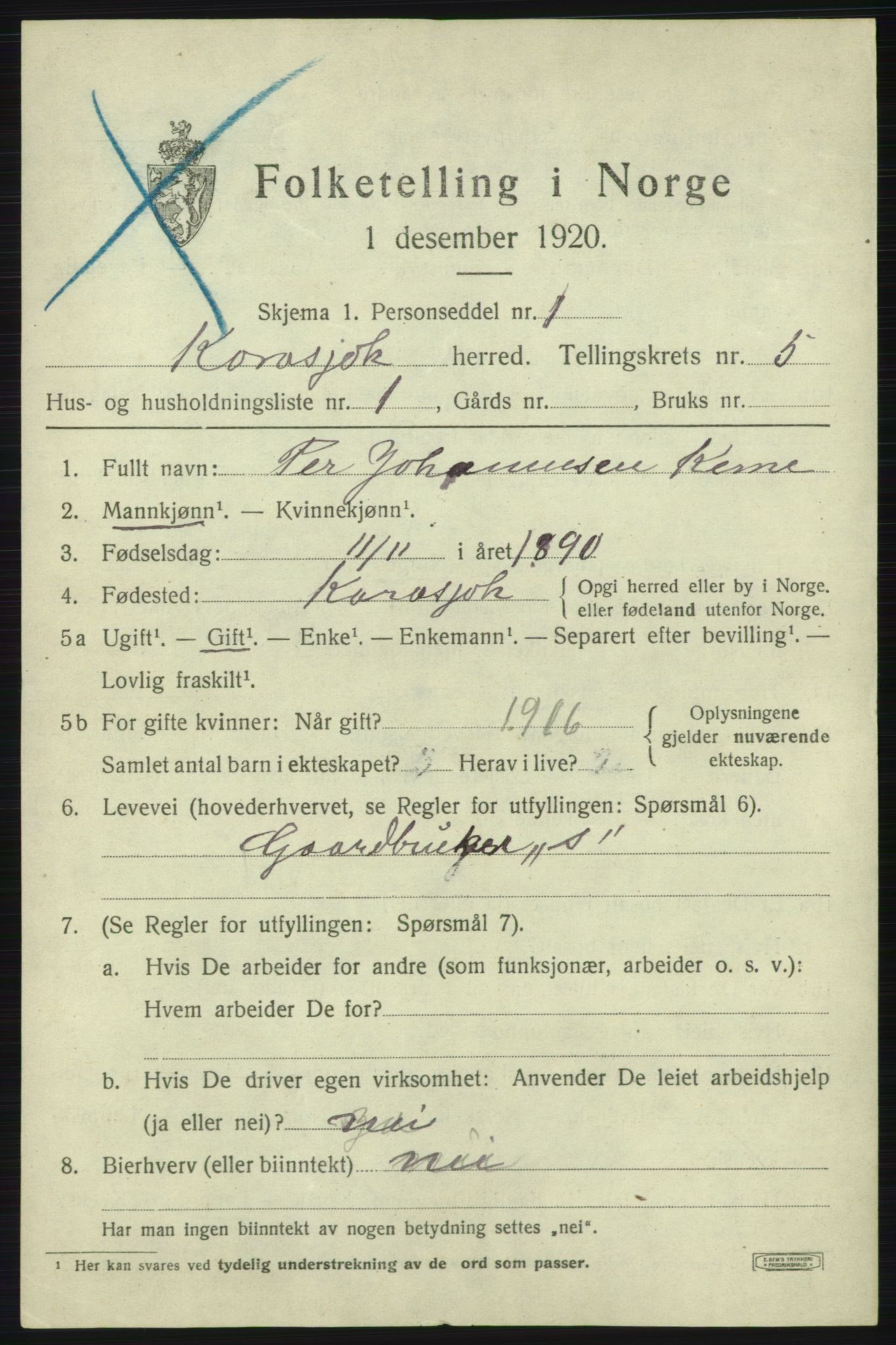 SATØ, 1920 census for Karasjok, 1920, p. 1778