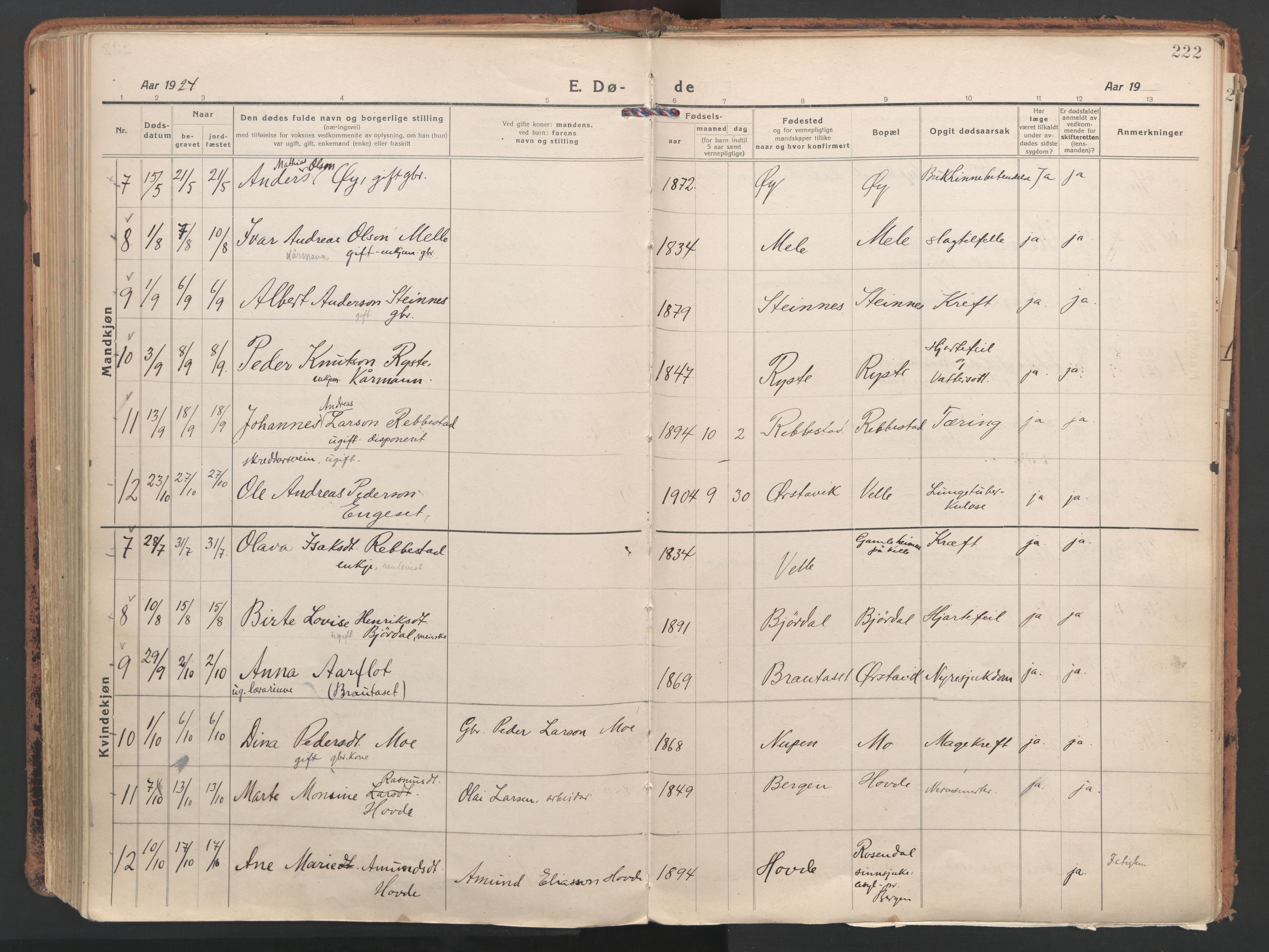 Ministerialprotokoller, klokkerbøker og fødselsregistre - Møre og Romsdal, AV/SAT-A-1454/513/L0180: Parish register (official) no. 513A07, 1919-1929, p. 222