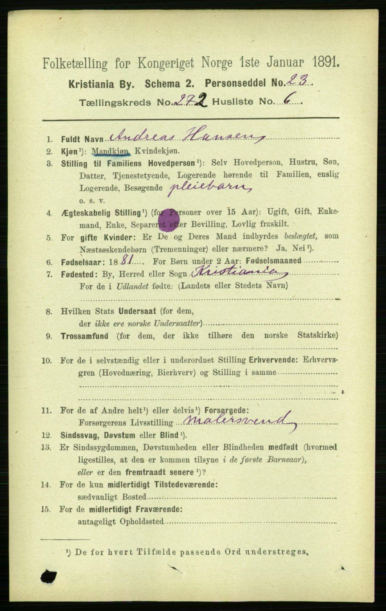 RA, 1891 census for 0301 Kristiania, 1891, p. 165369