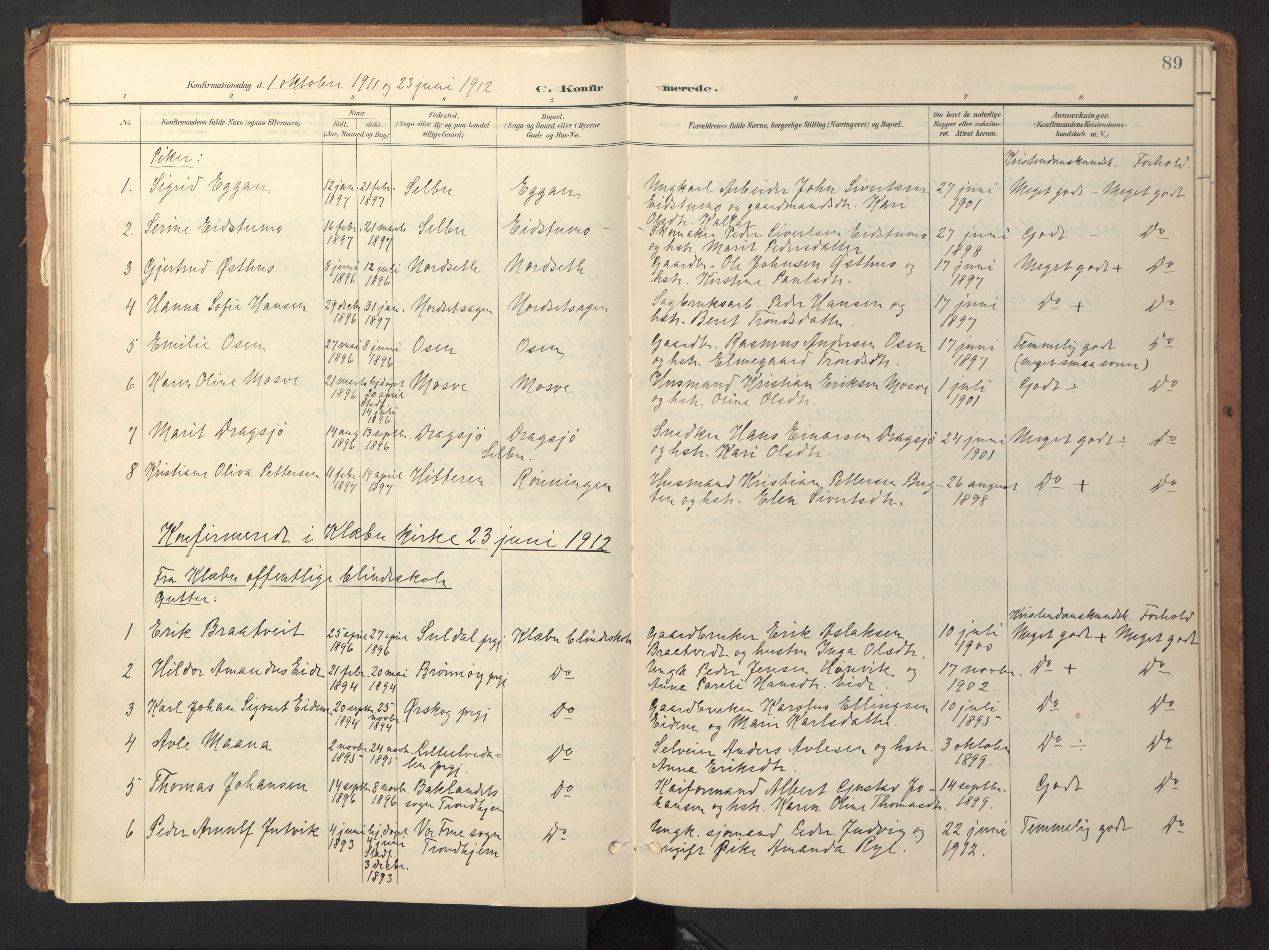 Ministerialprotokoller, klokkerbøker og fødselsregistre - Sør-Trøndelag, AV/SAT-A-1456/618/L0448: Parish register (official) no. 618A11, 1898-1916, p. 89