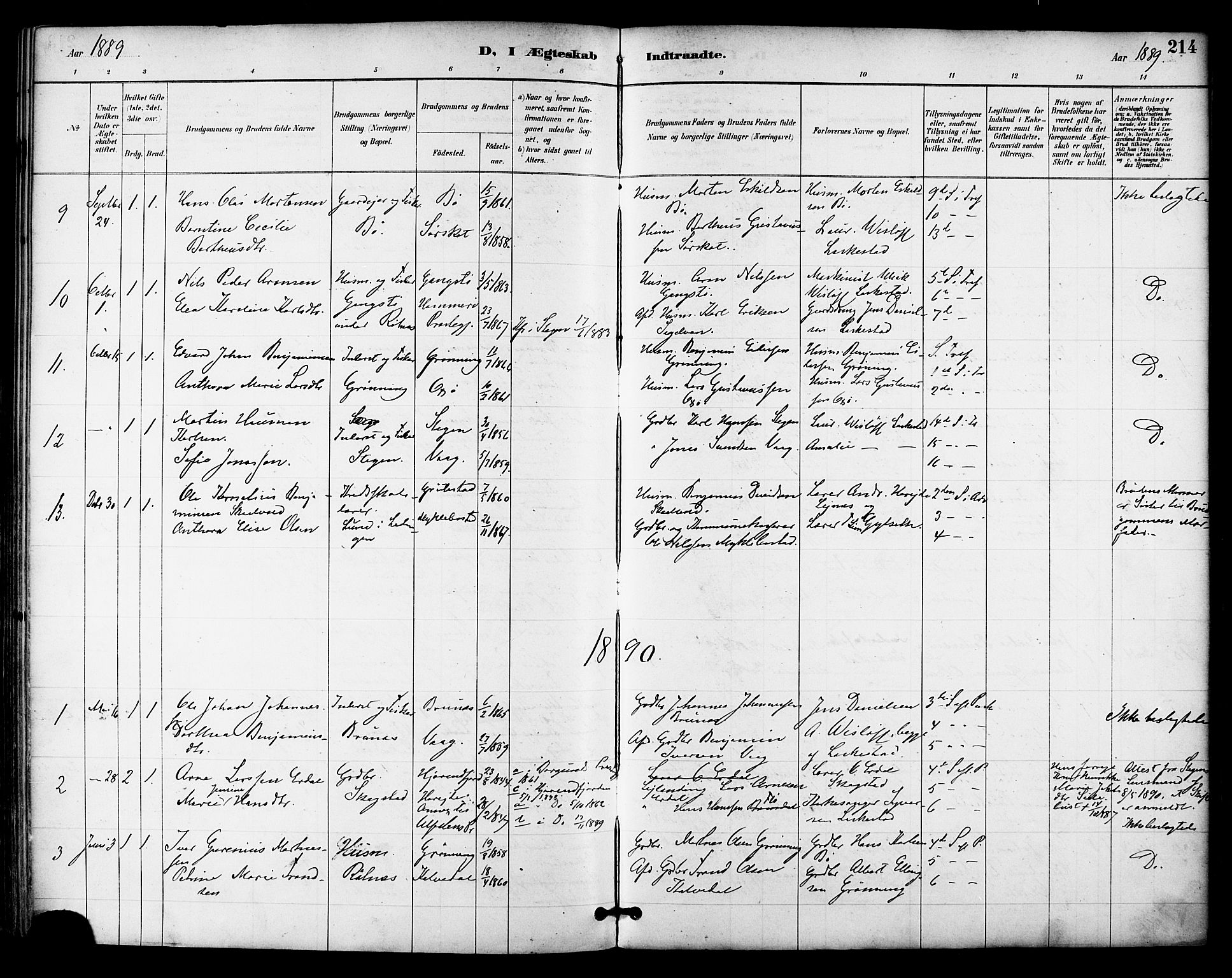 Ministerialprotokoller, klokkerbøker og fødselsregistre - Nordland, AV/SAT-A-1459/855/L0803: Parish register (official) no. 855A11, 1887-1905, p. 214