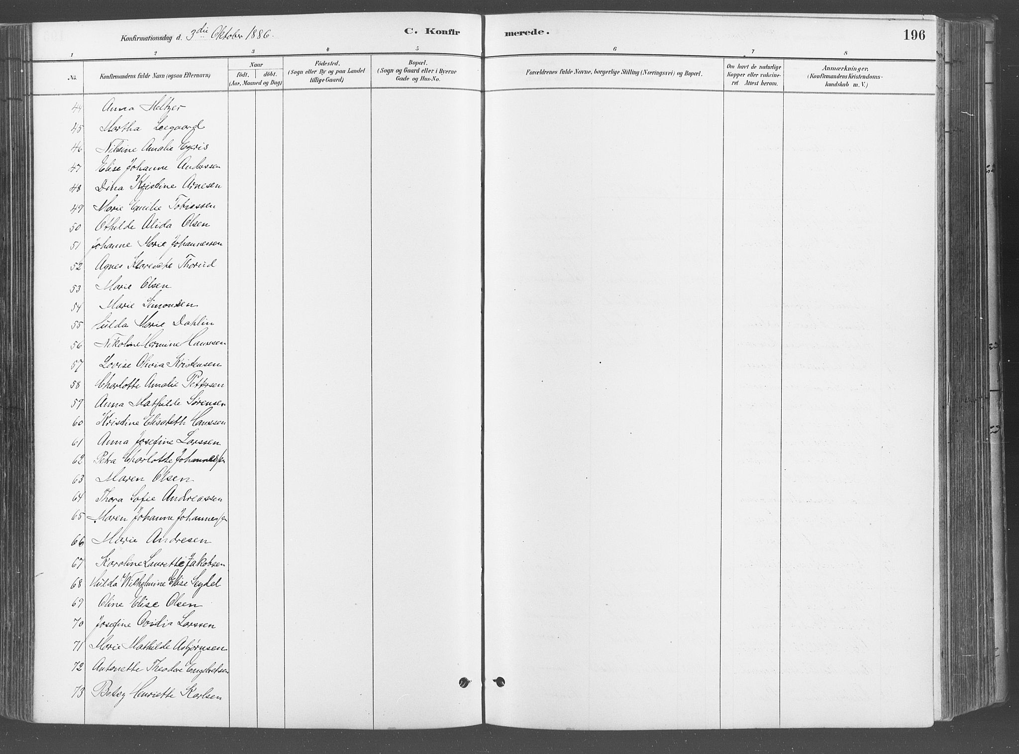 Fredrikstad domkirkes prestekontor Kirkebøker, AV/SAO-A-10906/G/Ga/L0003: Parish register (copy) no. 3, 1880-1900, p. 196