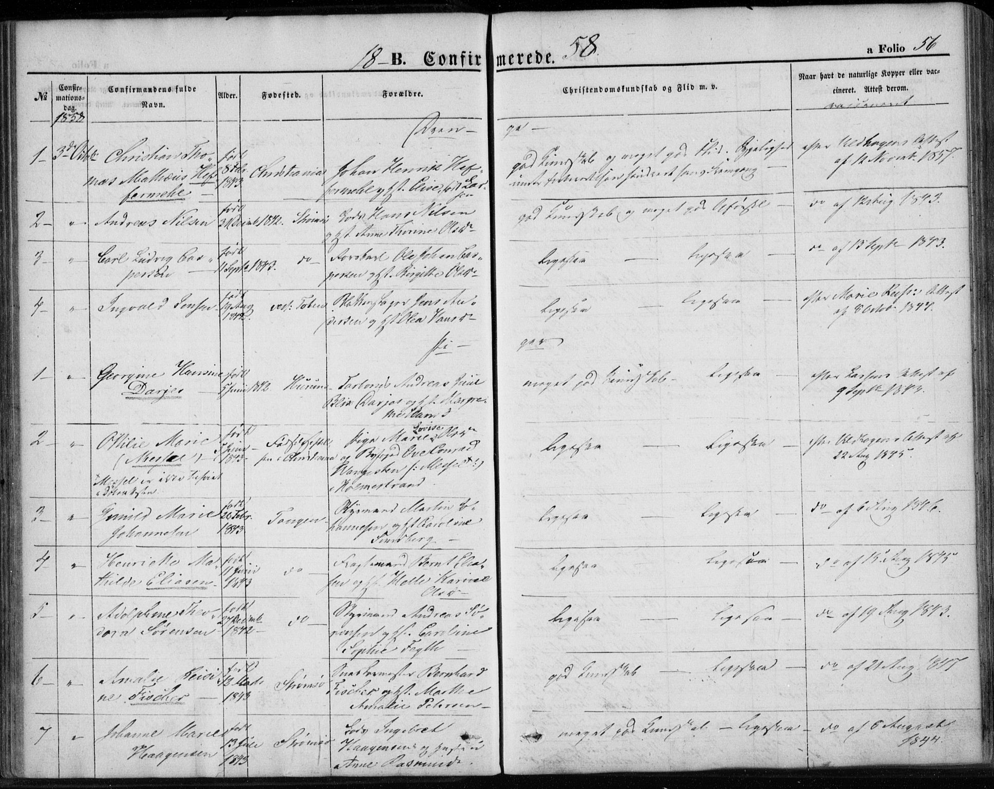 Strømsø kirkebøker, AV/SAKO-A-246/F/Fa/L0017: Parish register (official) no. I 17, 1848-1865, p. 56