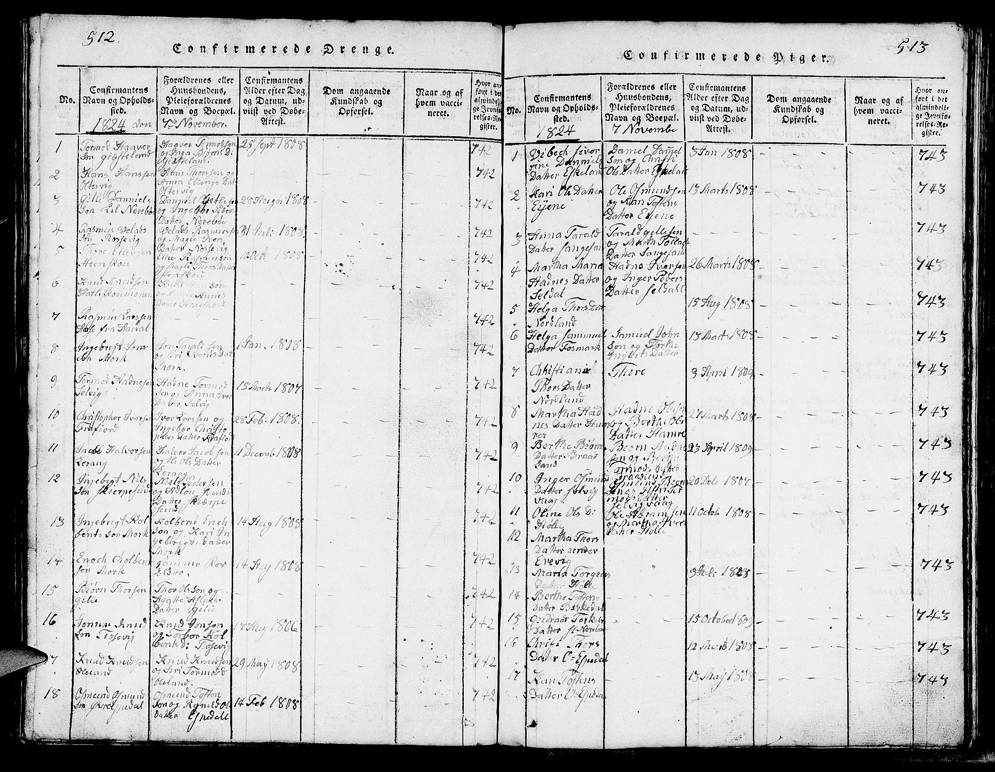 Strand sokneprestkontor, AV/SAST-A-101828/H/Ha/Hab/L0002: Parish register (copy) no. B 2, 1816-1854, p. 512-513