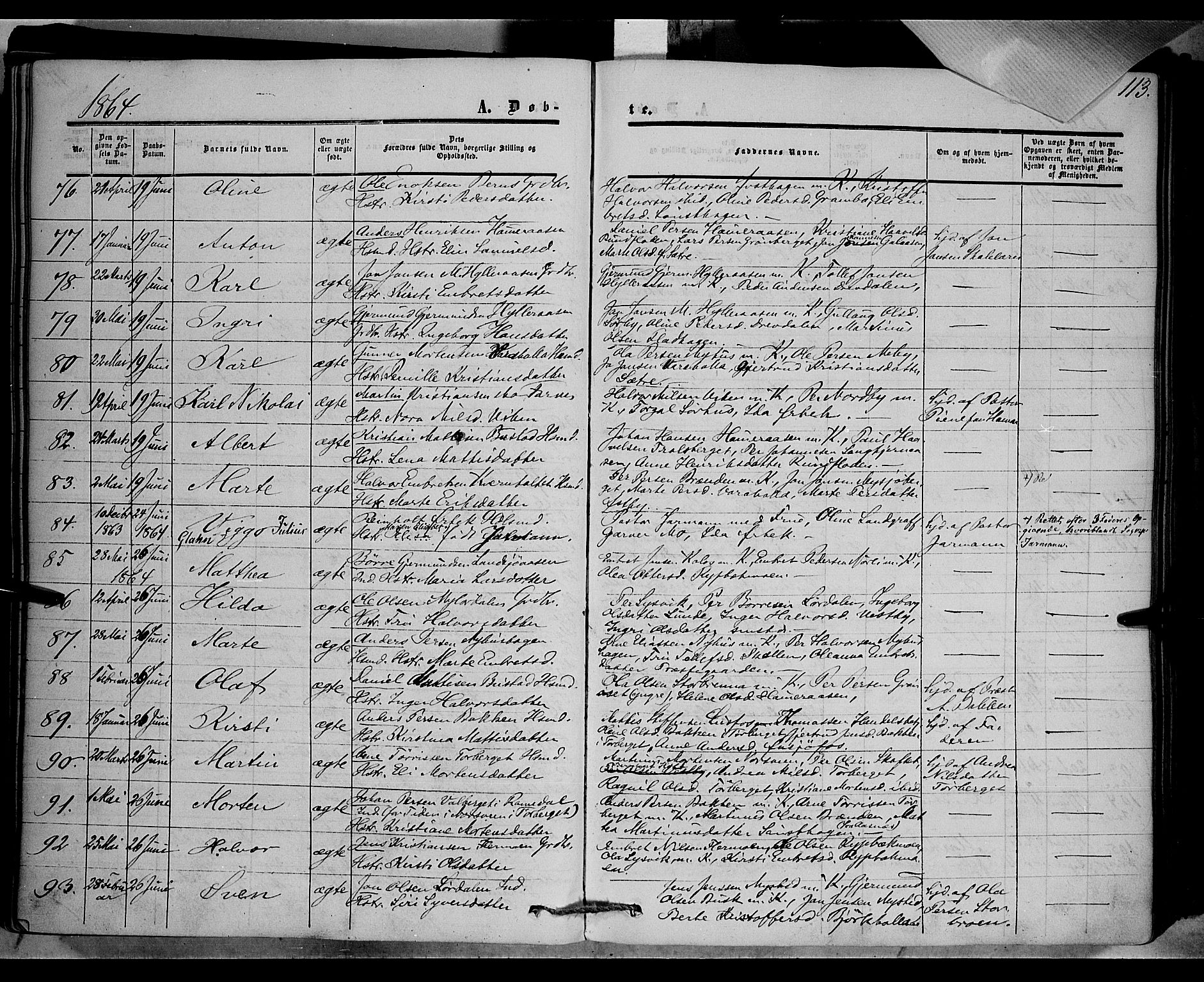 Trysil prestekontor, AV/SAH-PREST-046/H/Ha/Haa/L0005: Parish register (official) no. 5, 1851-1865, p. 113