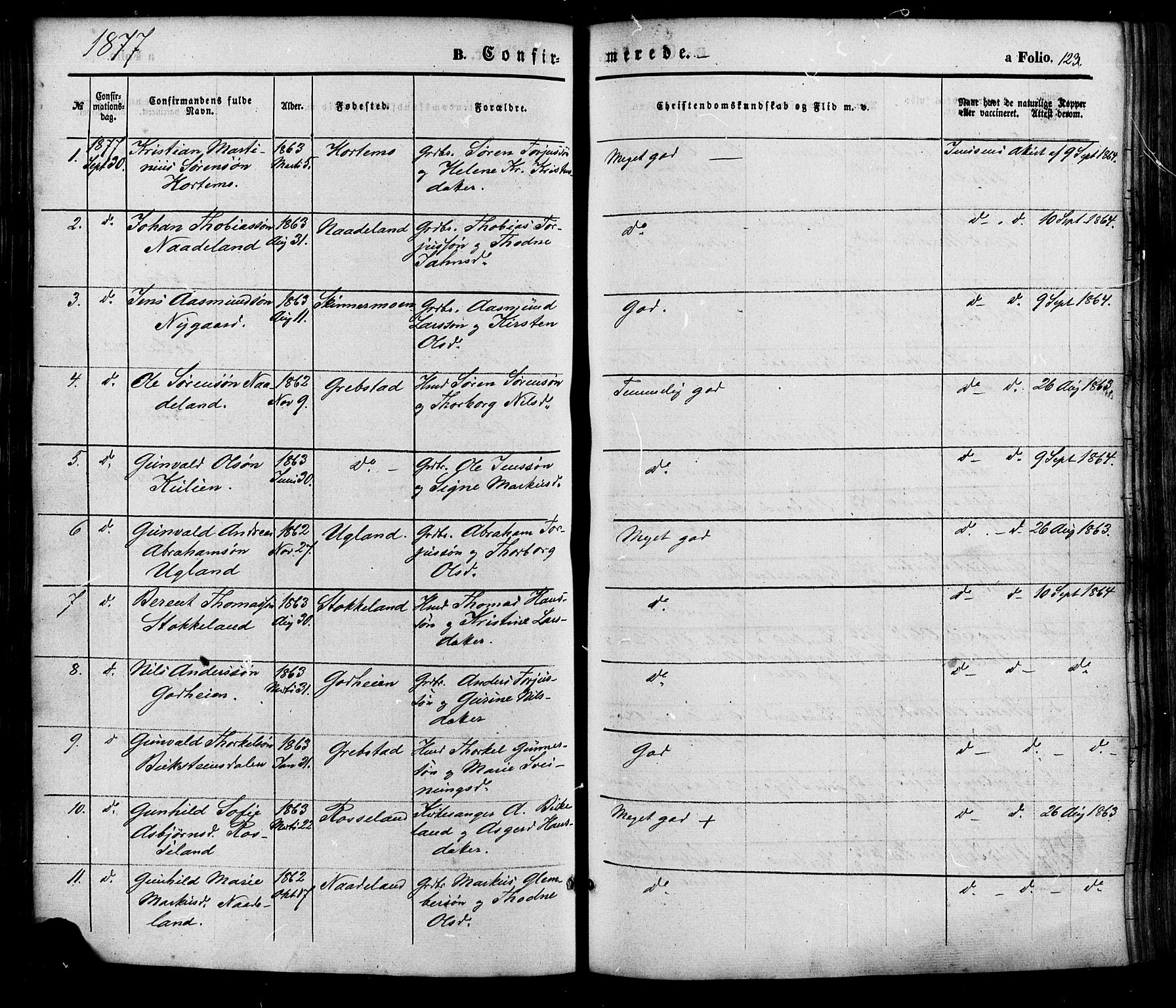 Søgne sokneprestkontor, AV/SAK-1111-0037/F/Fa/Faa/L0002: Parish register (official) no. A 2, 1854-1882, p. 123