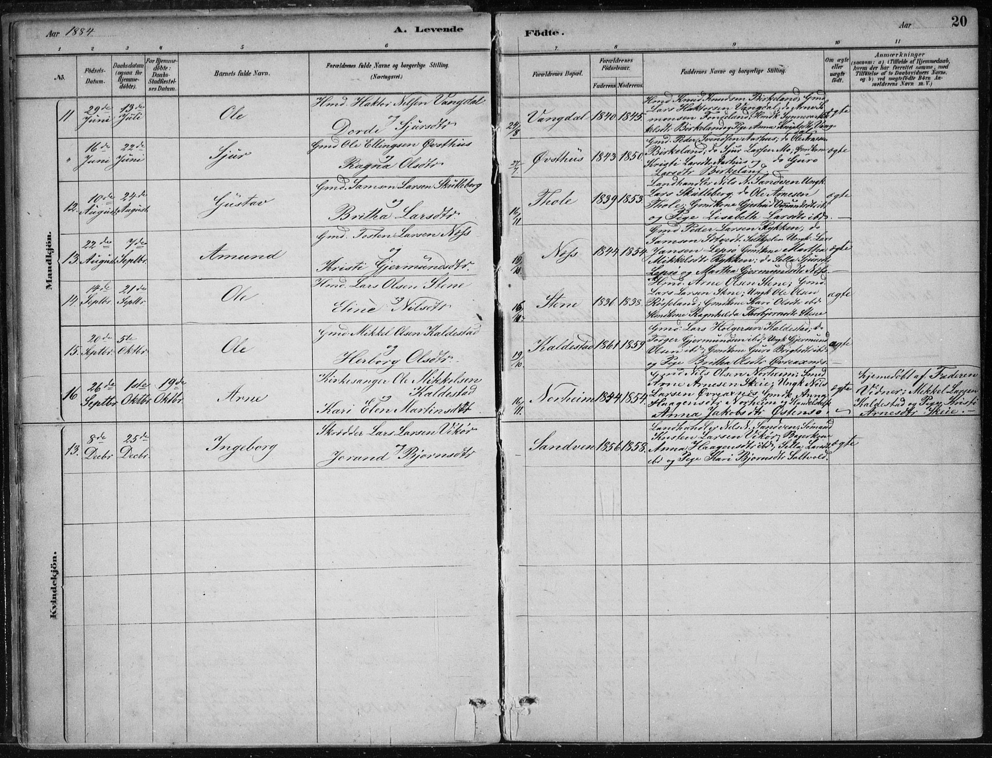 Kvam sokneprestembete, AV/SAB-A-76201/H/Haa: Parish register (official) no. B  1, 1880-1908, p. 20