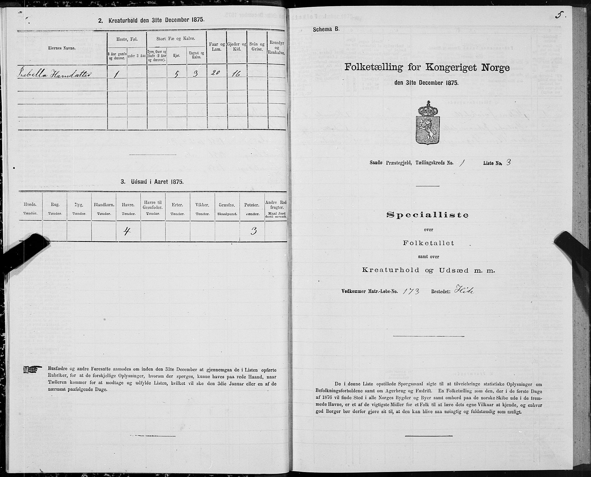 SAT, 1875 census for 1514P Sande, 1875, p. 1005