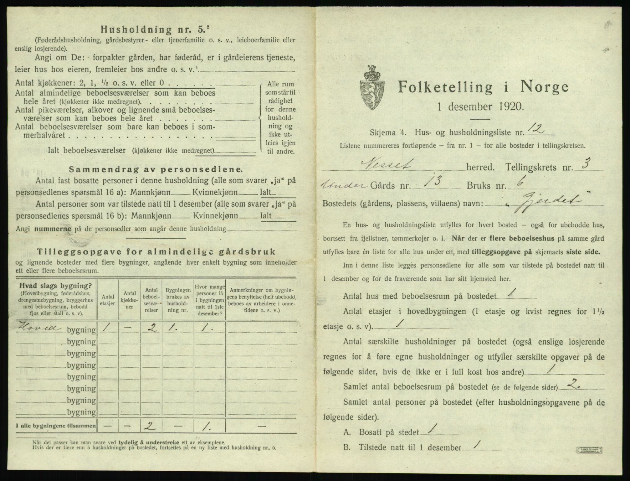 SAT, 1920 census for Nesset, 1920, p. 168