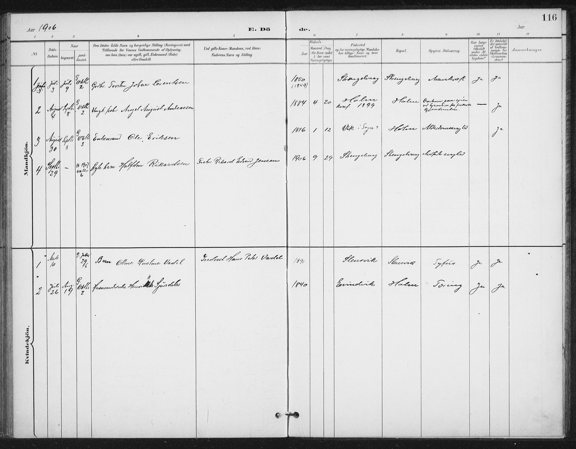 Ministerialprotokoller, klokkerbøker og fødselsregistre - Nordland, AV/SAT-A-1459/894/L1356: Parish register (official) no. 894A02, 1897-1914, p. 116