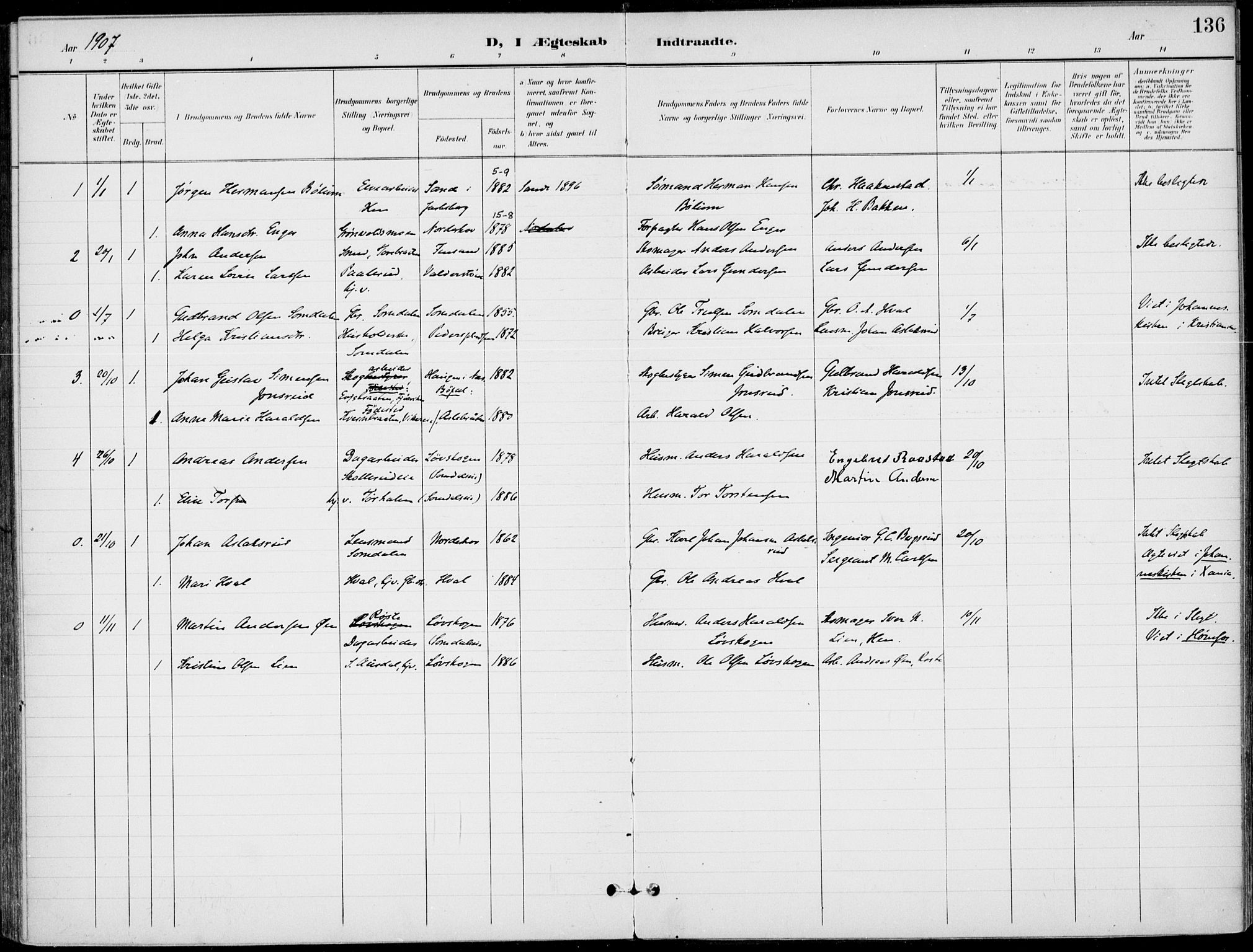 Ådal kirkebøker, AV/SAKO-A-248/F/Fb/L0002: Parish register (official) no. II 2, 1898-1917, p. 136