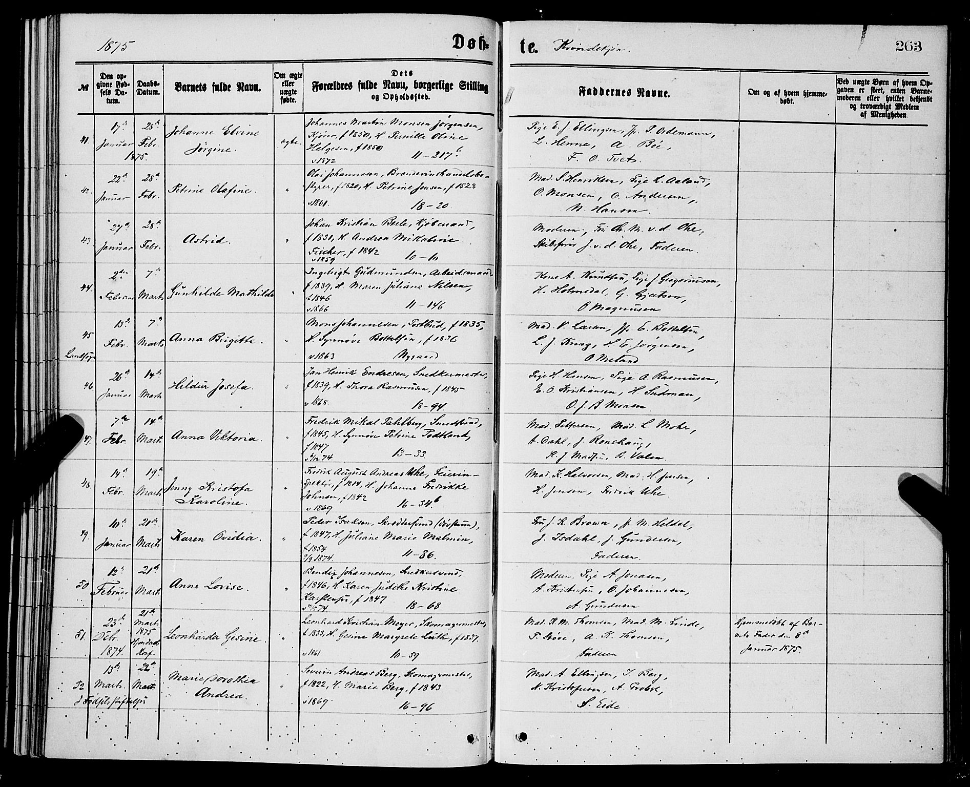 Domkirken sokneprestembete, SAB/A-74801/H/Hab/L0013: Parish register (copy) no. B 6, 1869-1876, p. 263