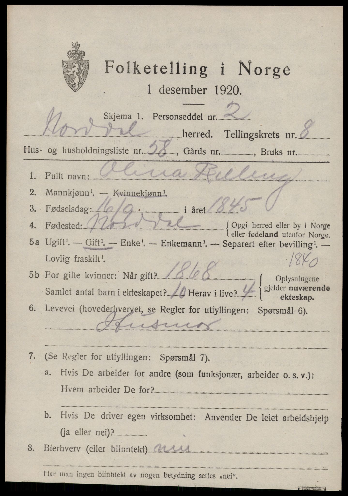 SAT, 1920 census for Norddal, 1920, p. 4781