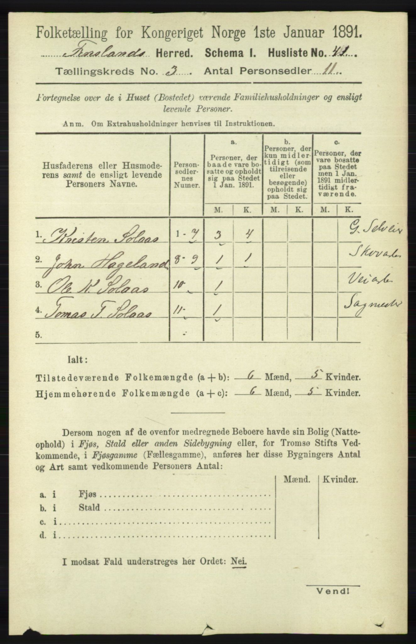 RA, 1891 census for 1023 Finsland, 1891, p. 763