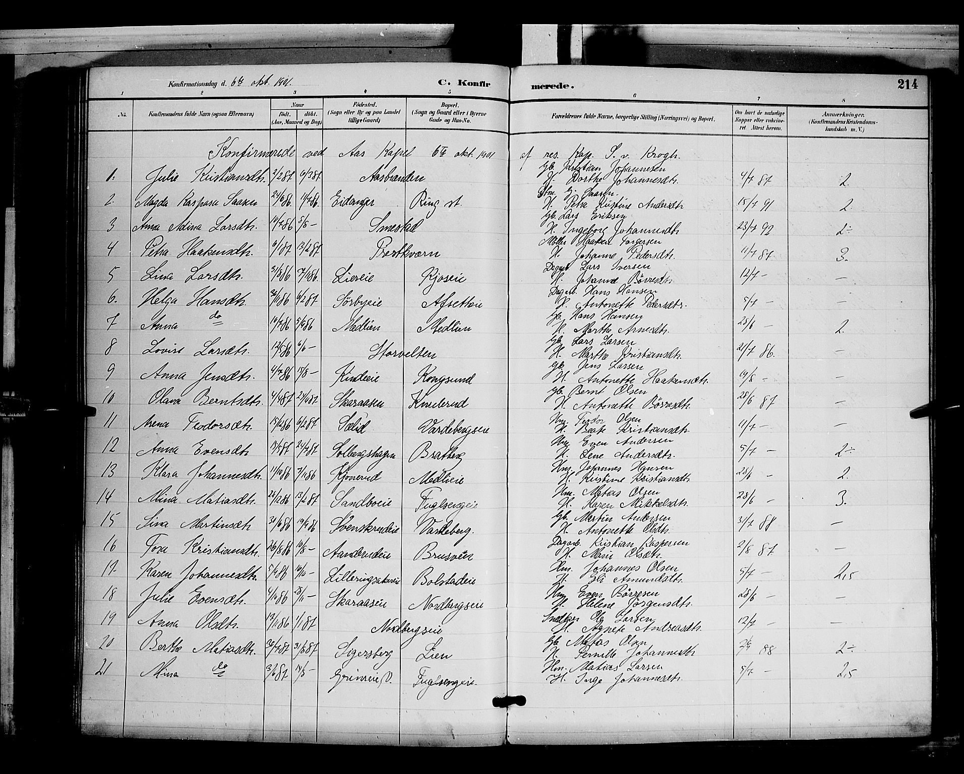 Ringsaker prestekontor, SAH/PREST-014/L/La/L0012: Parish register (copy) no. 12, 1891-1902, p. 214