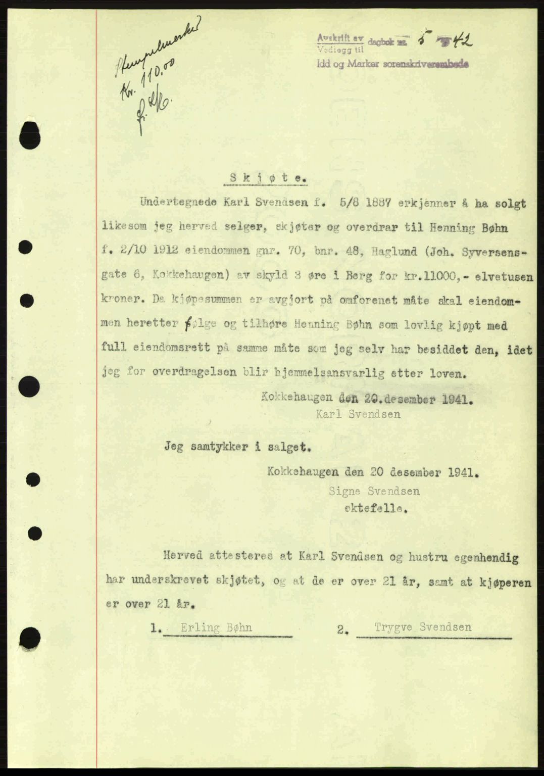 Idd og Marker sorenskriveri, AV/SAO-A-10283/G/Gb/Gbb/L0005: Mortgage book no. A5, 1941-1943, Diary no: : 5/1942