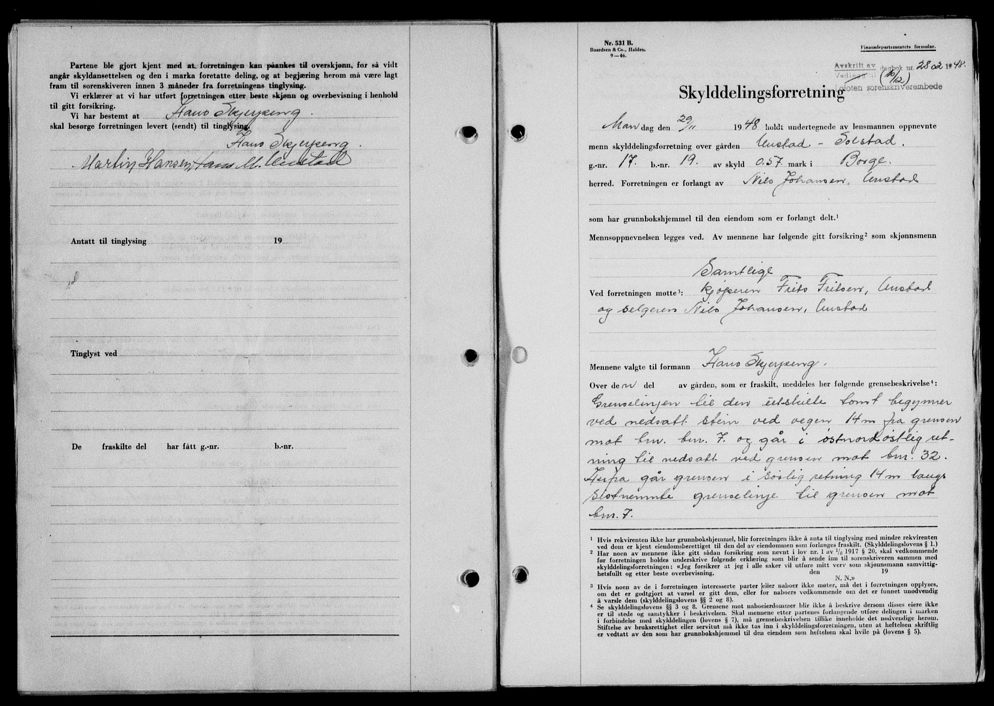 Lofoten sorenskriveri, SAT/A-0017/1/2/2C/L0020a: Mortgage book no. 20a, 1948-1949, Diary no: : 2802/1948