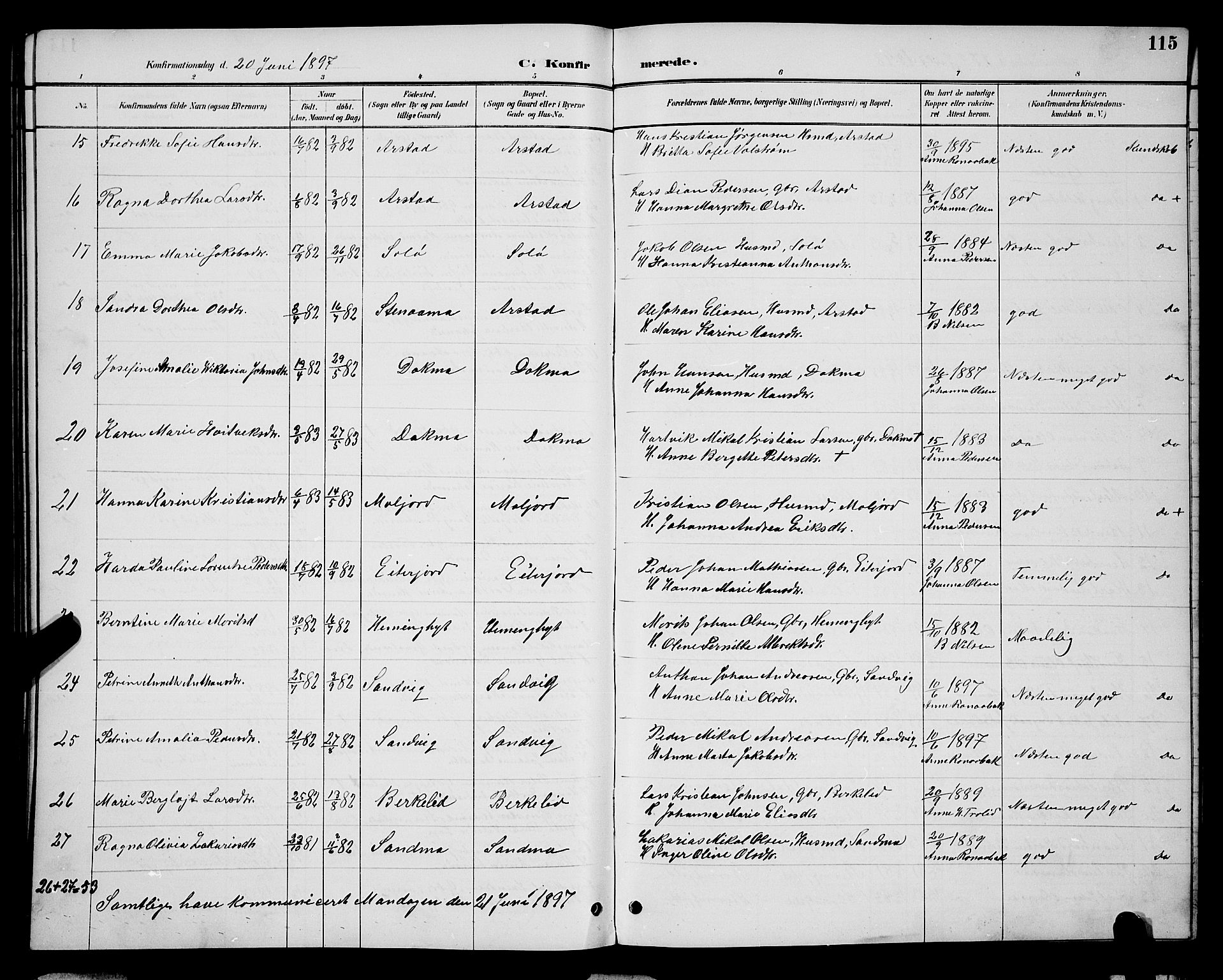 Ministerialprotokoller, klokkerbøker og fødselsregistre - Nordland, AV/SAT-A-1459/846/L0654: Parish register (copy) no. 846C04, 1887-1901, p. 115