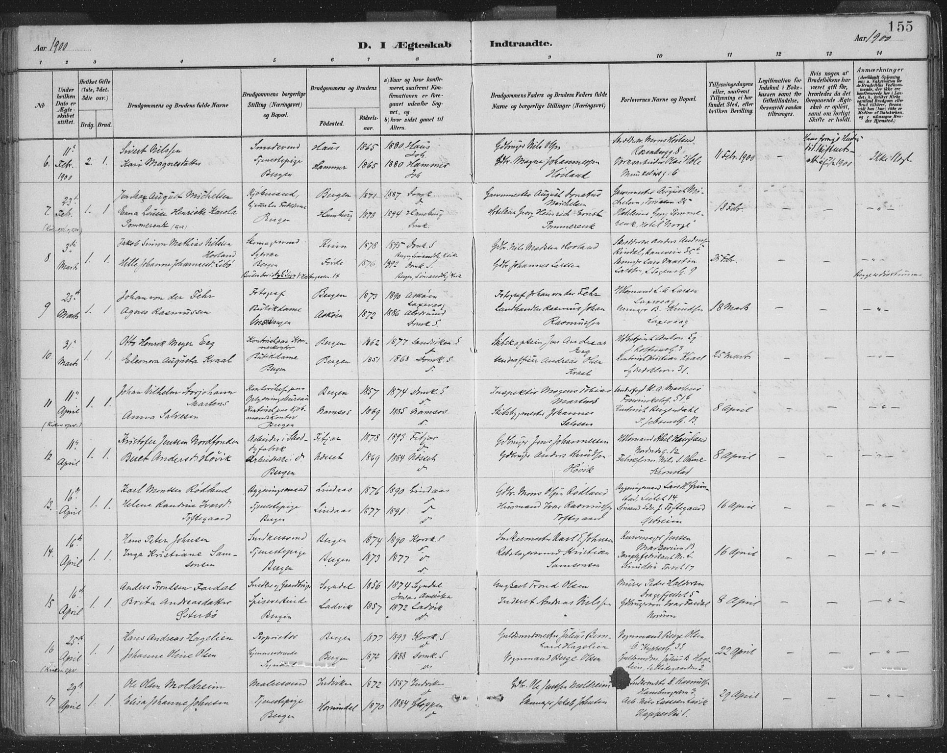 Domkirken sokneprestembete, AV/SAB-A-74801/H/Hab/L0032: Parish register (copy) no. D 4, 1880-1907, p. 155