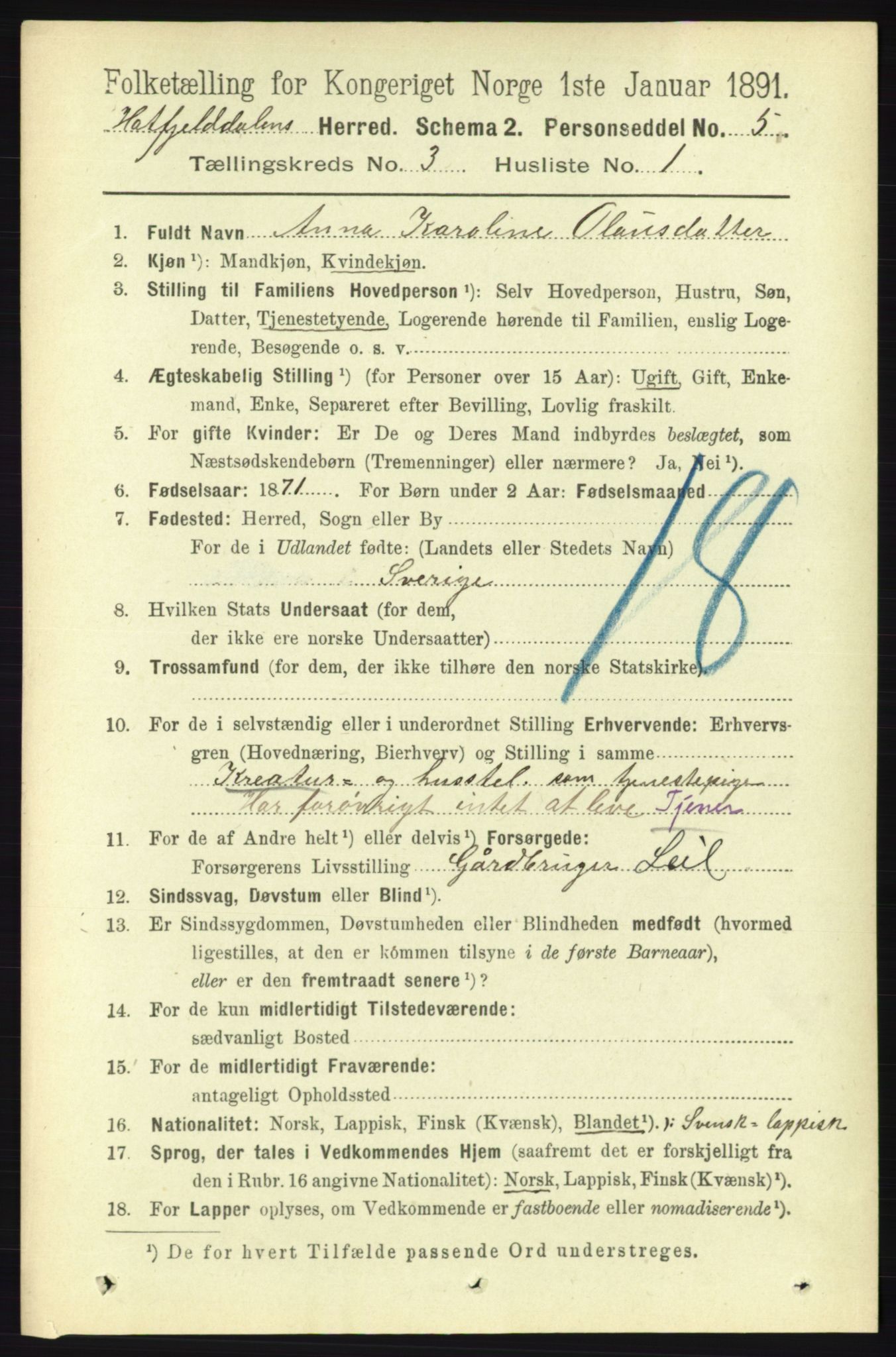 RA, 1891 census for 1826 Hattfjelldal, 1891, p. 637