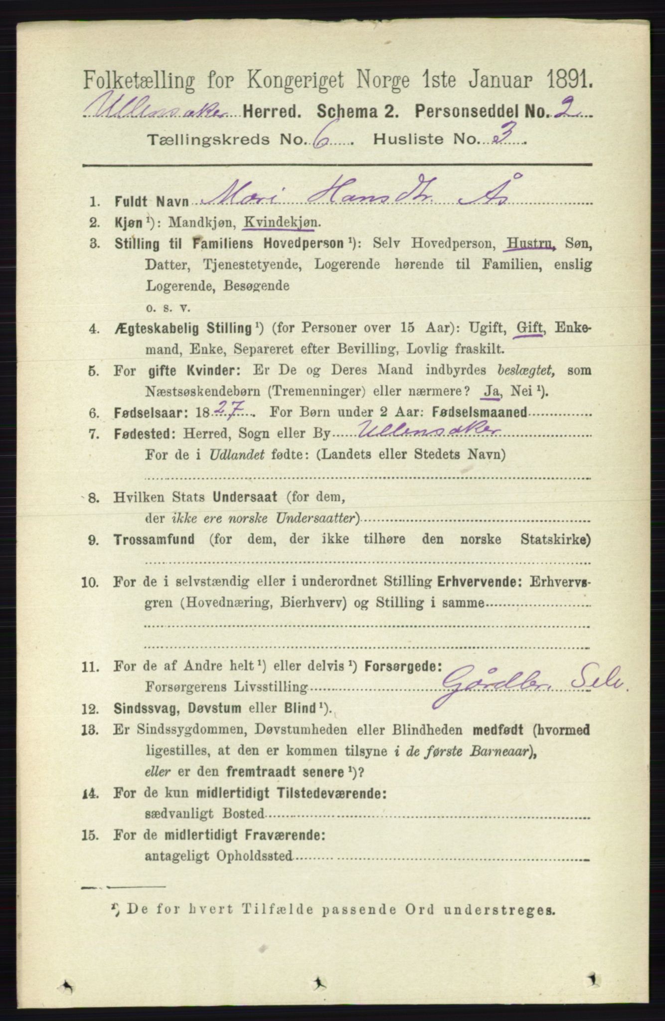 RA, 1891 census for 0235 Ullensaker, 1891, p. 2541
