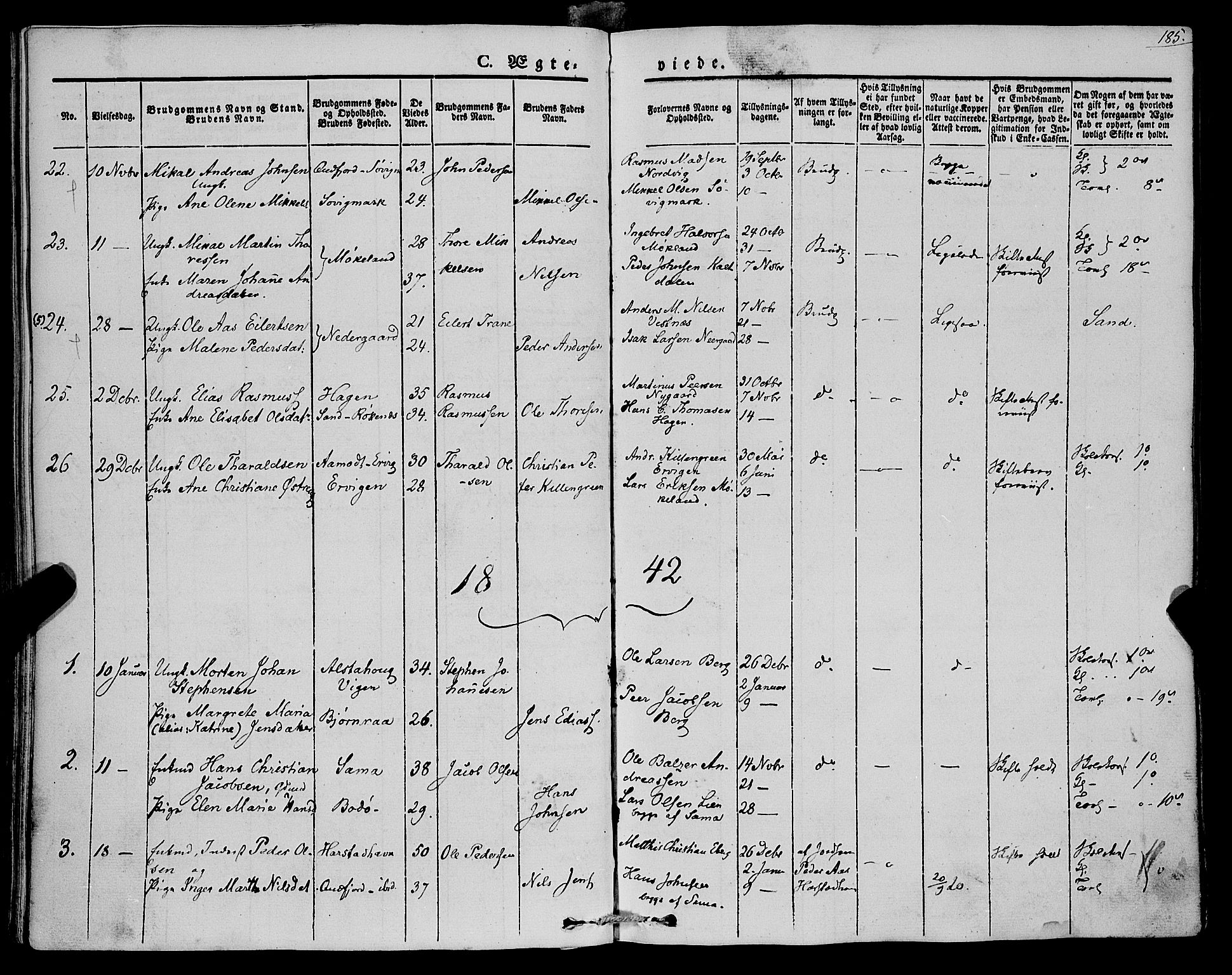 Trondenes sokneprestkontor, SATØ/S-1319/H/Ha/L0009kirke: Parish register (official) no. 9, 1841-1852, p. 185