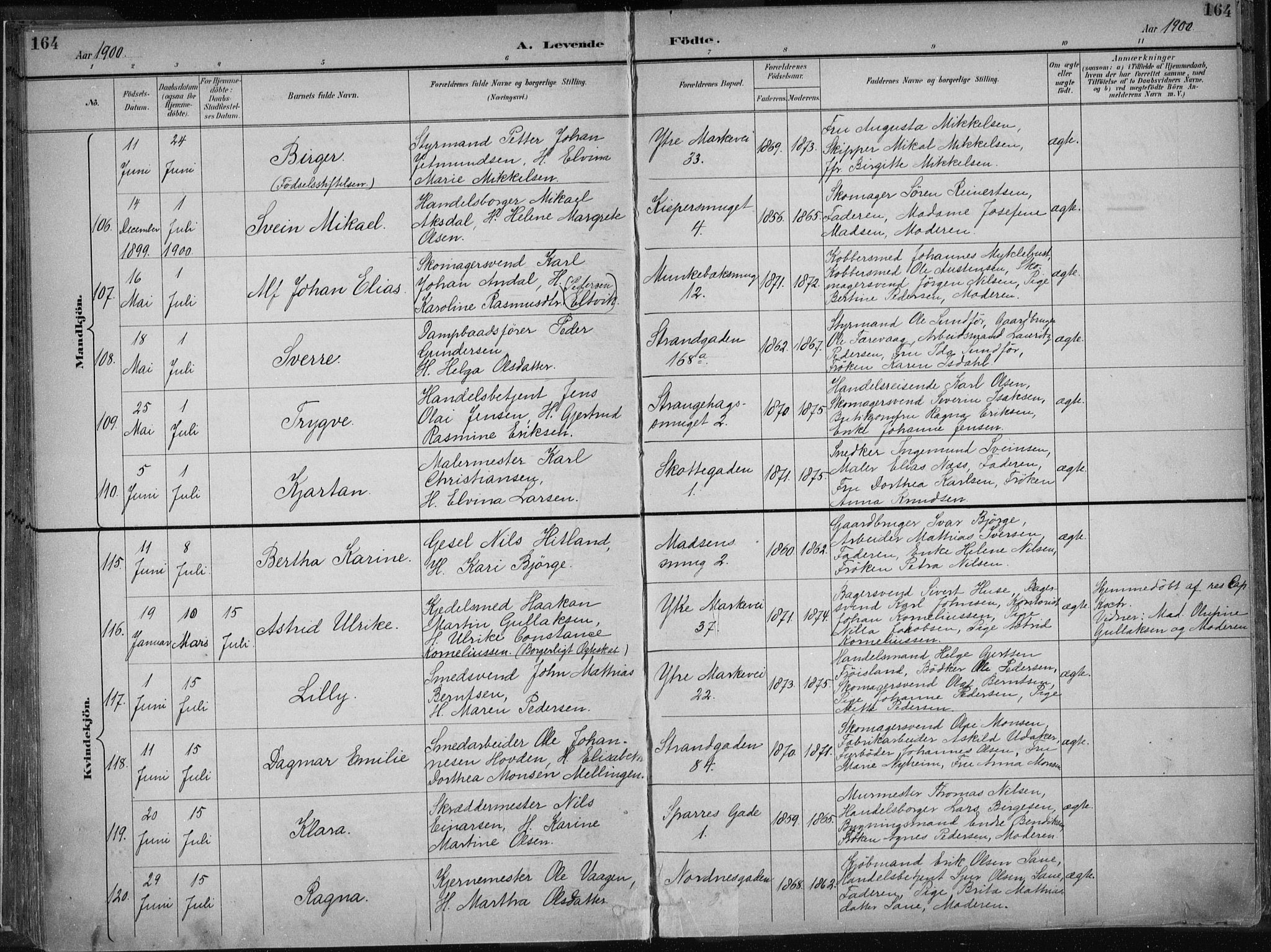 Nykirken Sokneprestembete, AV/SAB-A-77101/H/Haa/L0018: Parish register (official) no. B 6, 1895-1903, p. 164