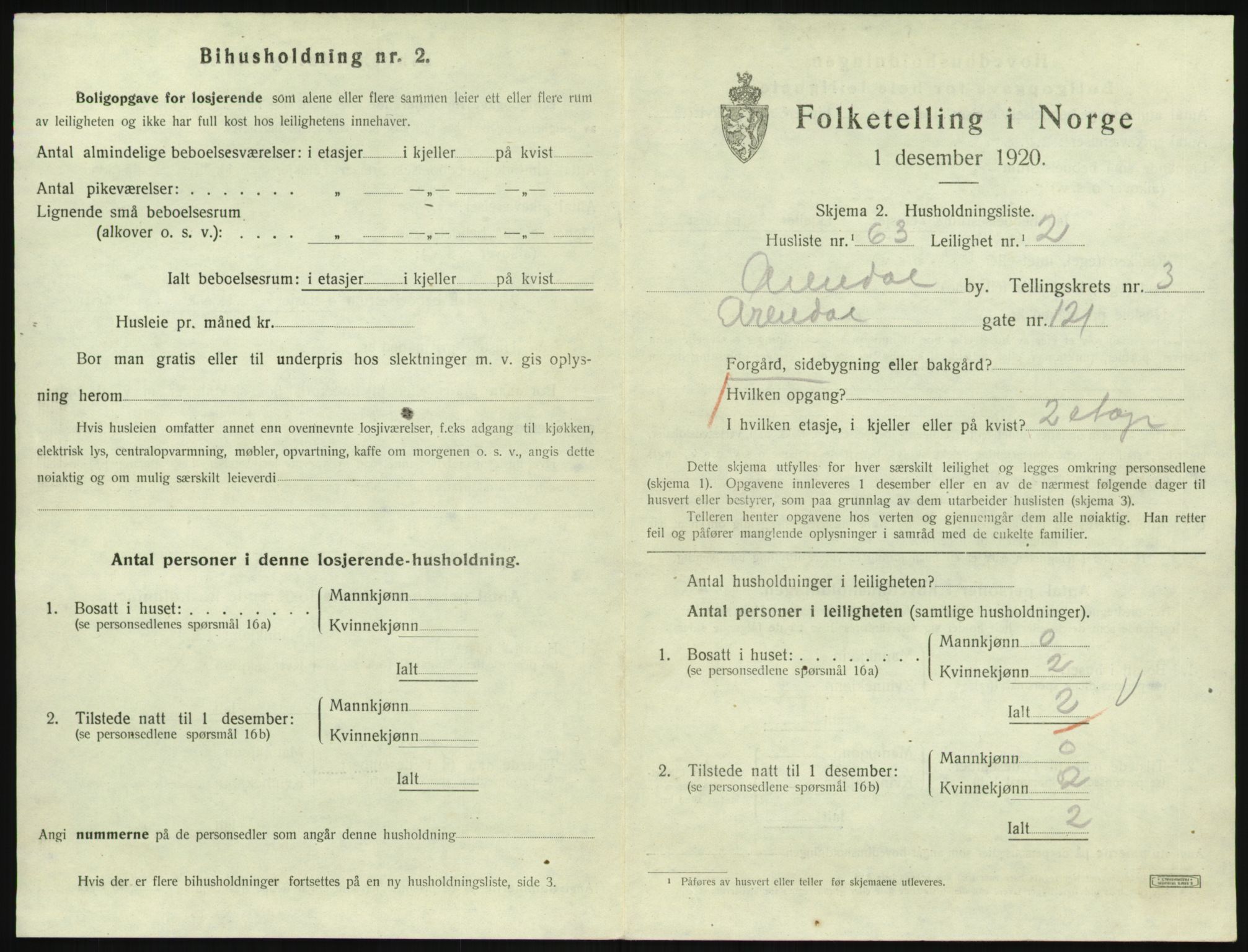 SAK, 1920 census for Arendal, 1920, p. 4604