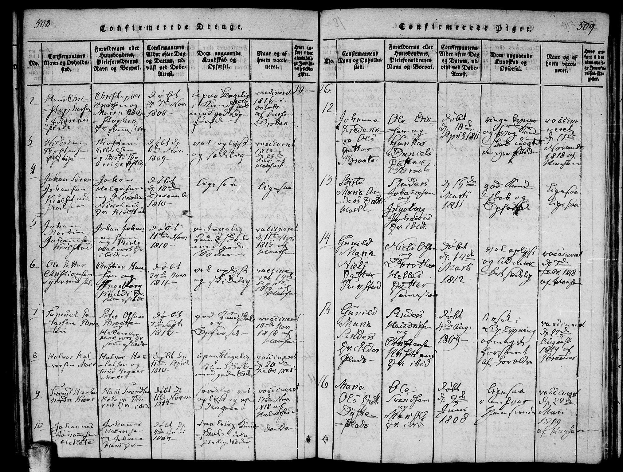 Ås prestekontor Kirkebøker, AV/SAO-A-10894/F/Fa/L0004: Parish register (official) no. I 4, 1818-1826, p. 508-509