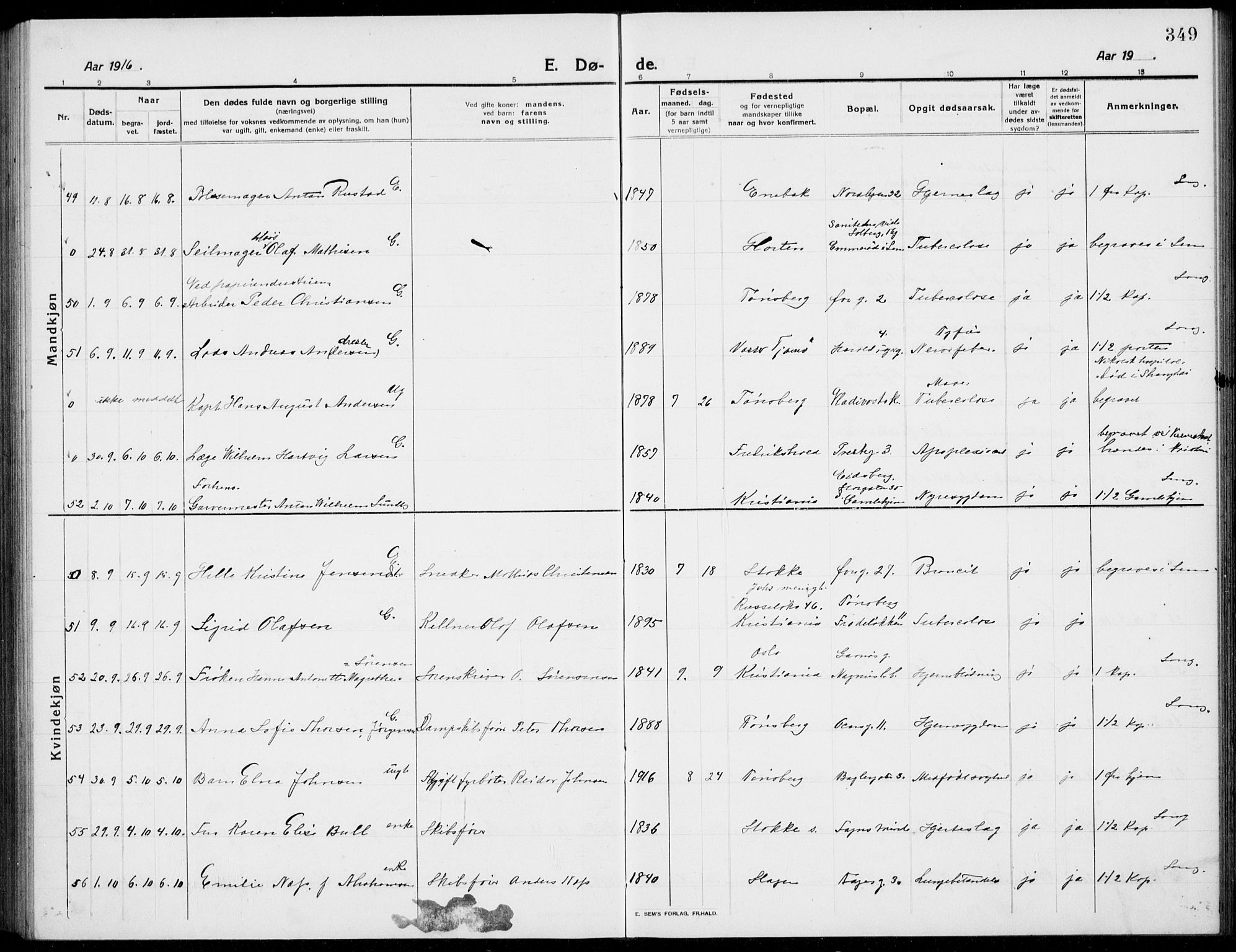 Tønsberg kirkebøker, AV/SAKO-A-330/G/Ga/L0009: Parish register (copy) no. 9, 1913-1920, p. 349