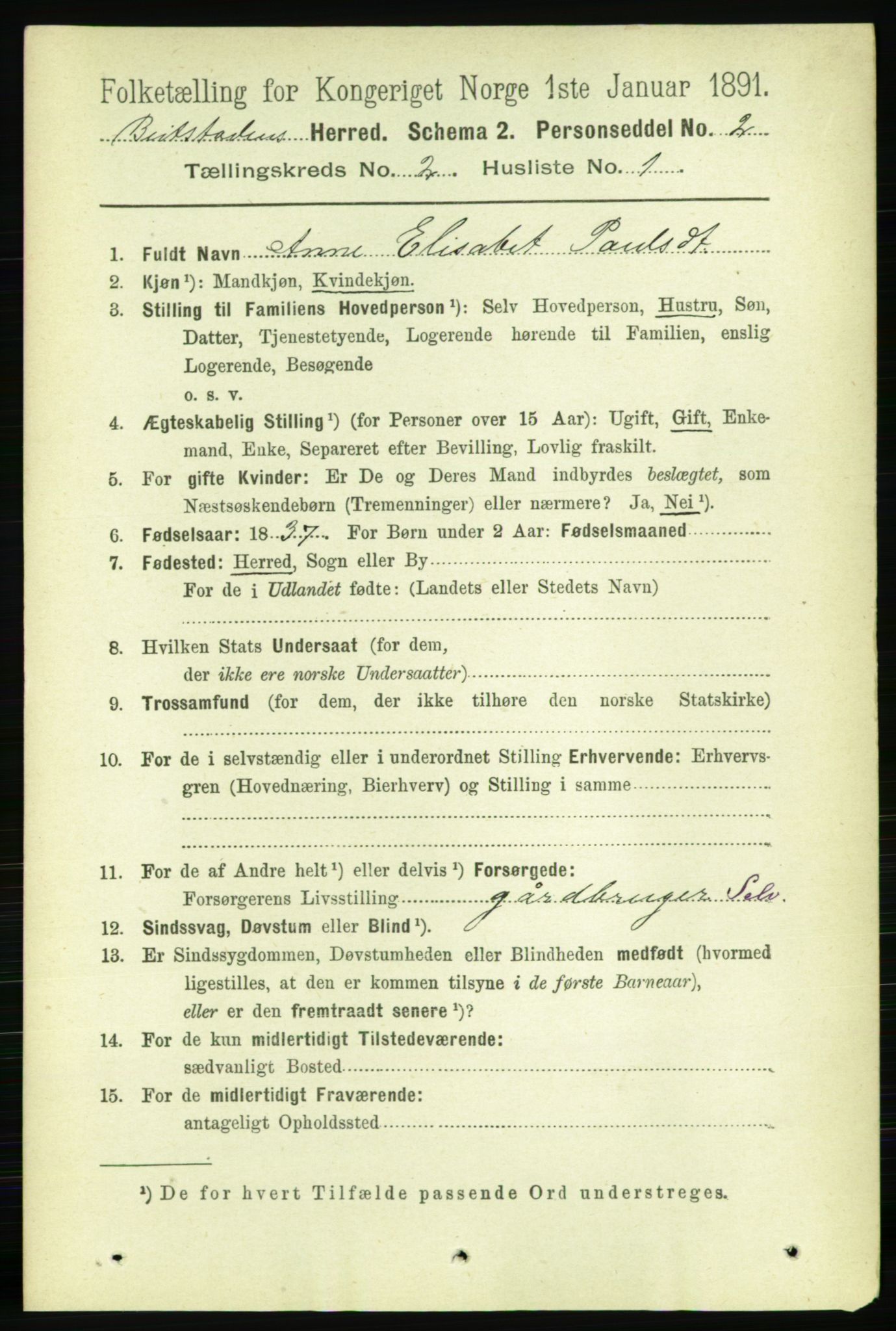 RA, 1891 census for 1727 Beitstad, 1891, p. 374