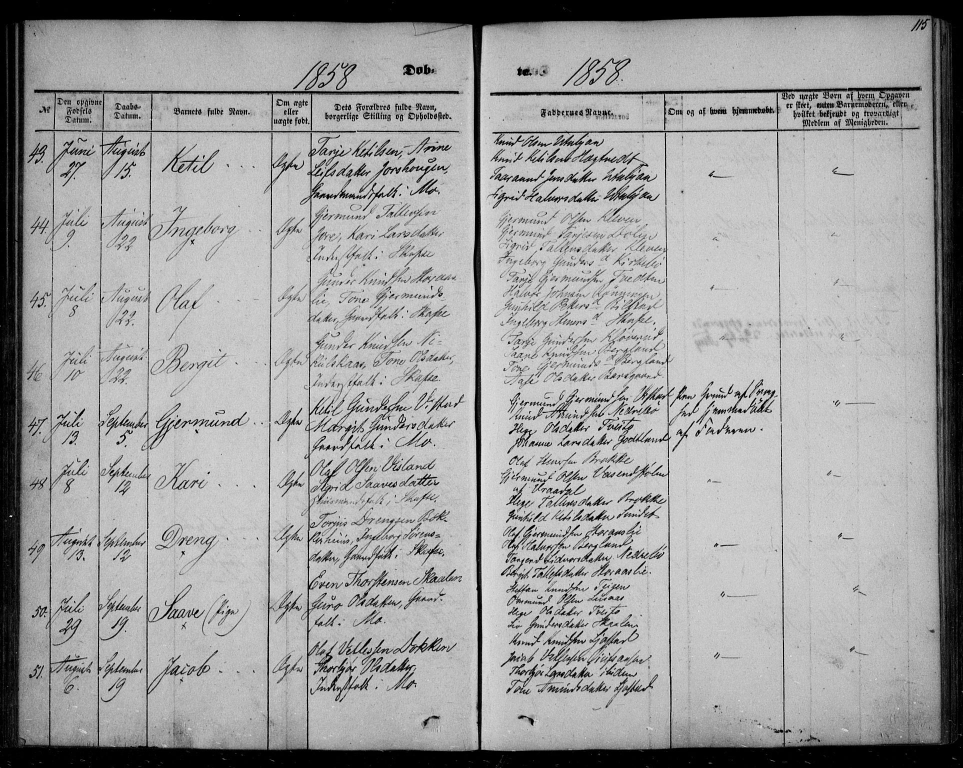Mo kirkebøker, AV/SAKO-A-286/F/Fa/L0005: Parish register (official) no. I 5, 1844-1864, p. 115