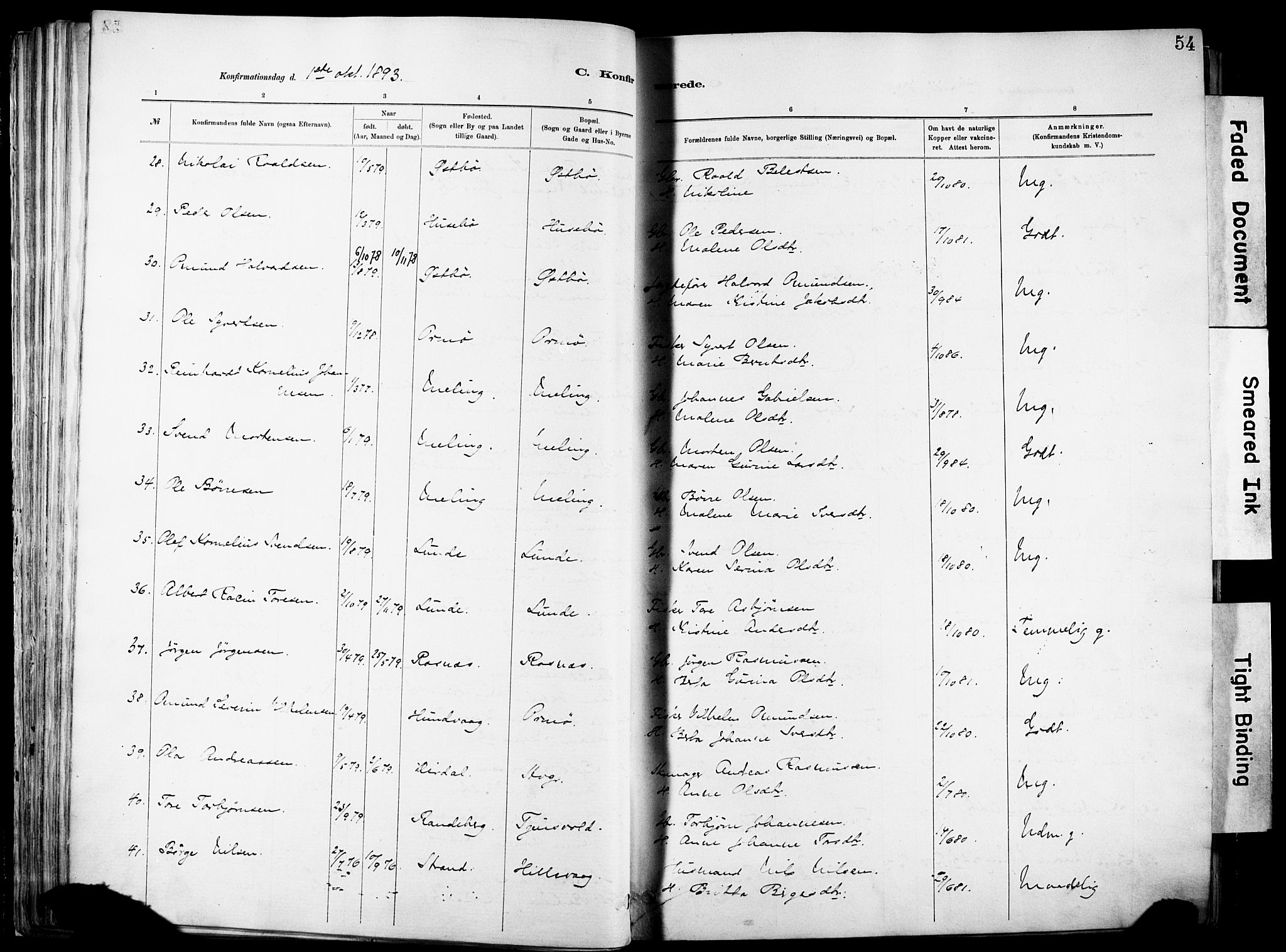 Hetland sokneprestkontor, SAST/A-101826/30/30BA/L0012: Parish register (official) no. A 12, 1882-1912, p. 54