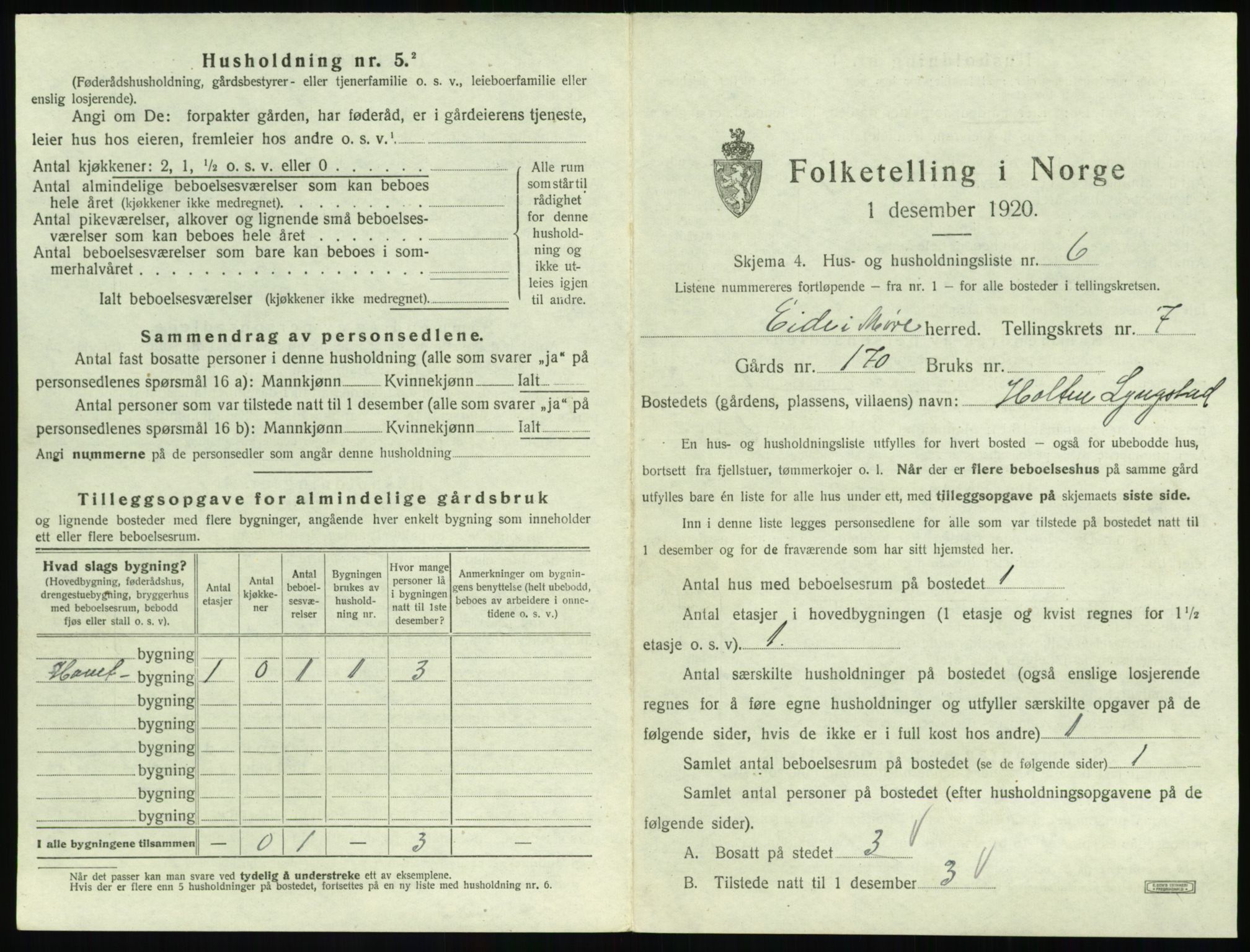 SAT, 1920 census for Eid (MR), 1920, p. 498