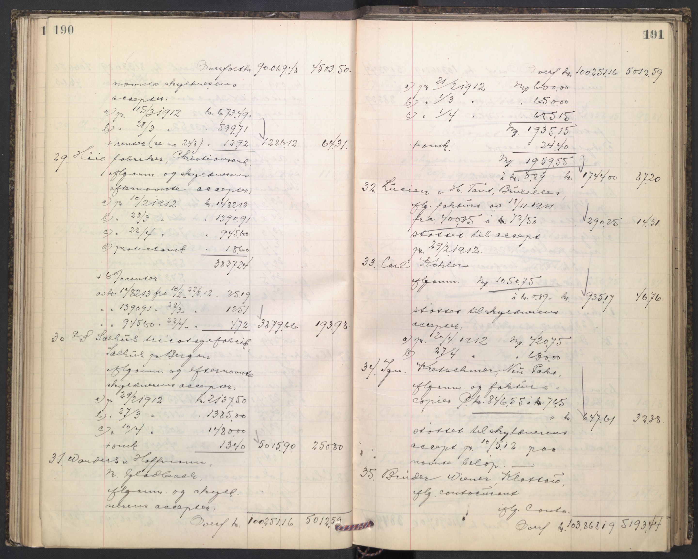 Oslo skifterett, AV/SAO-A-10383/H/Hd/Hdd/L0005: Skifteutlodningsprotokoll for konkursbo, 1913-1915, p. 190-191