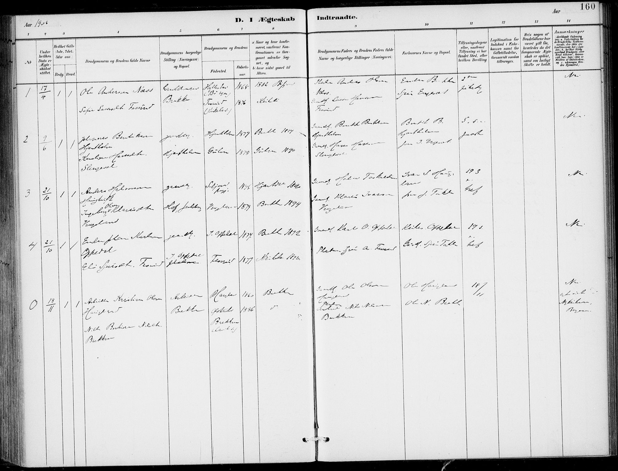 Gulen sokneprestembete, SAB/A-80201/H/Haa/Haac/L0002: Parish register (official) no. C  2, 1882-1914, p. 160