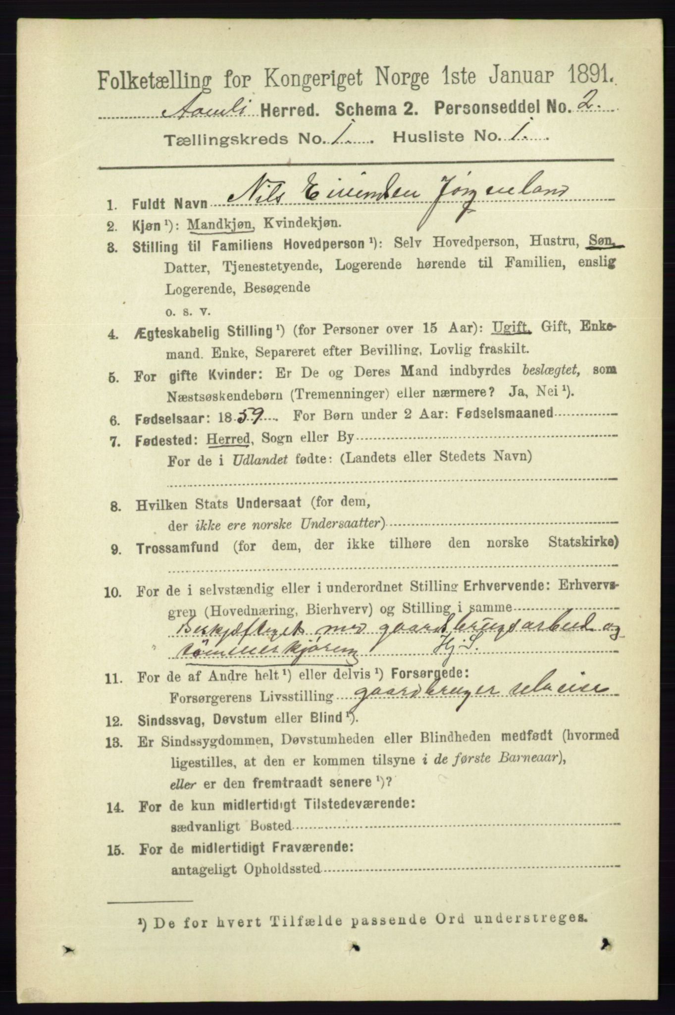 RA, 1891 census for 0929 Åmli, 1891, p. 60