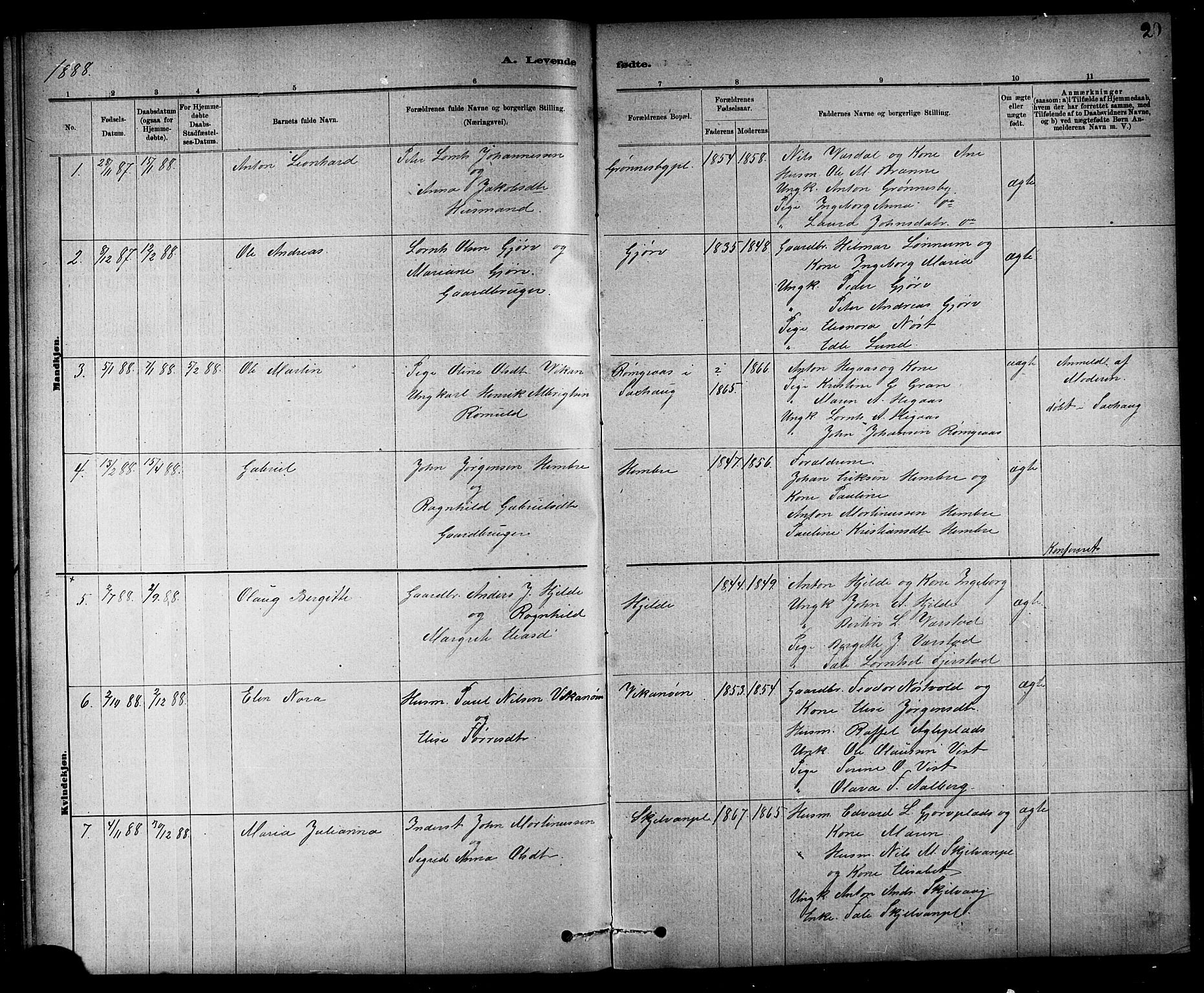 Ministerialprotokoller, klokkerbøker og fødselsregistre - Nord-Trøndelag, SAT/A-1458/732/L0318: Parish register (copy) no. 732C02, 1881-1911, p. 20