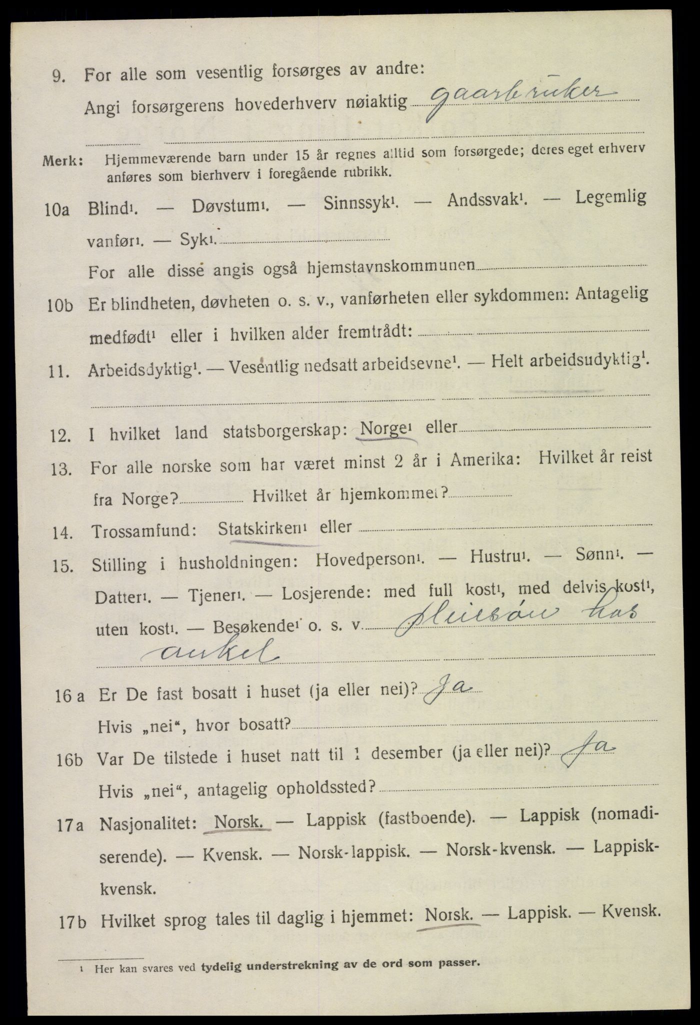 SAT, 1920 census for Vågan, 1920, p. 3040