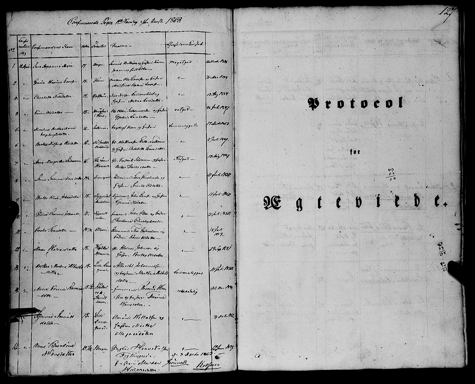 St. Jørgens hospital og Årstad sokneprestembete, SAB/A-99934: Parish register (official) no. A 4, 1844-1863, p. 127