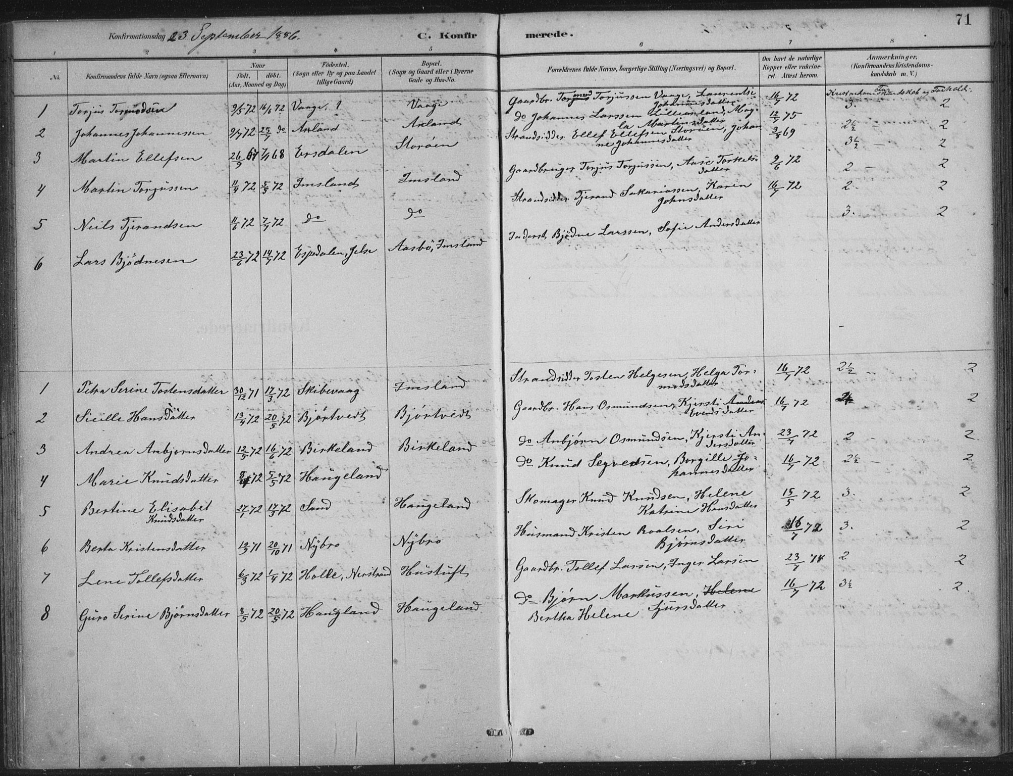 Vikedal sokneprestkontor, AV/SAST-A-101840/01/IV: Parish register (official) no. A 12, 1886-1929, p. 71