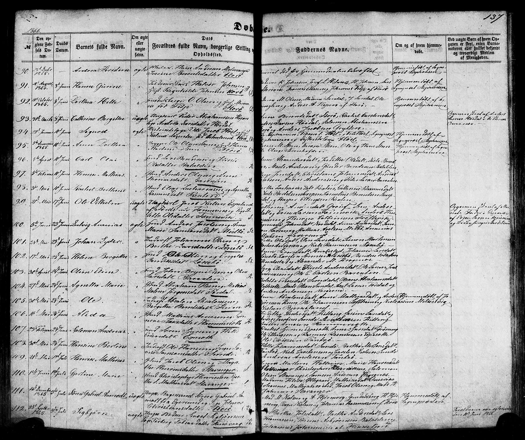 Kinn sokneprestembete, AV/SAB-A-80801/H/Haa/Haaa/L0006: Parish register (official) no. A 6, 1857-1885, p. 137