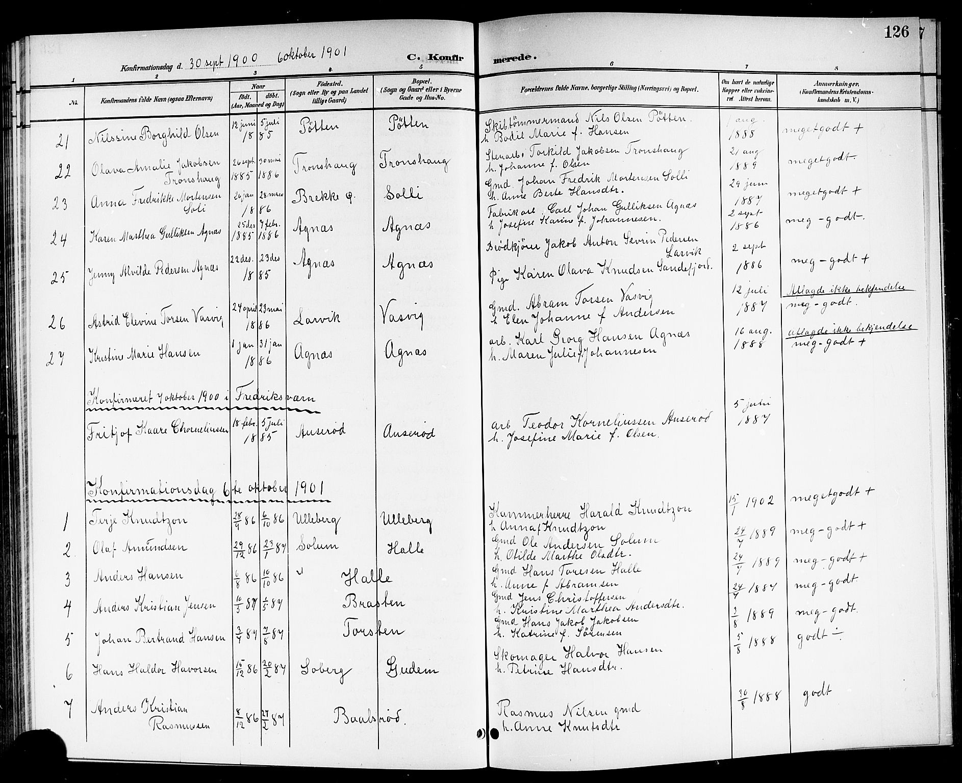 Brunlanes kirkebøker, SAKO/A-342/G/Ga/L0004: Parish register (copy) no. I 4, 1898-1921, p. 126