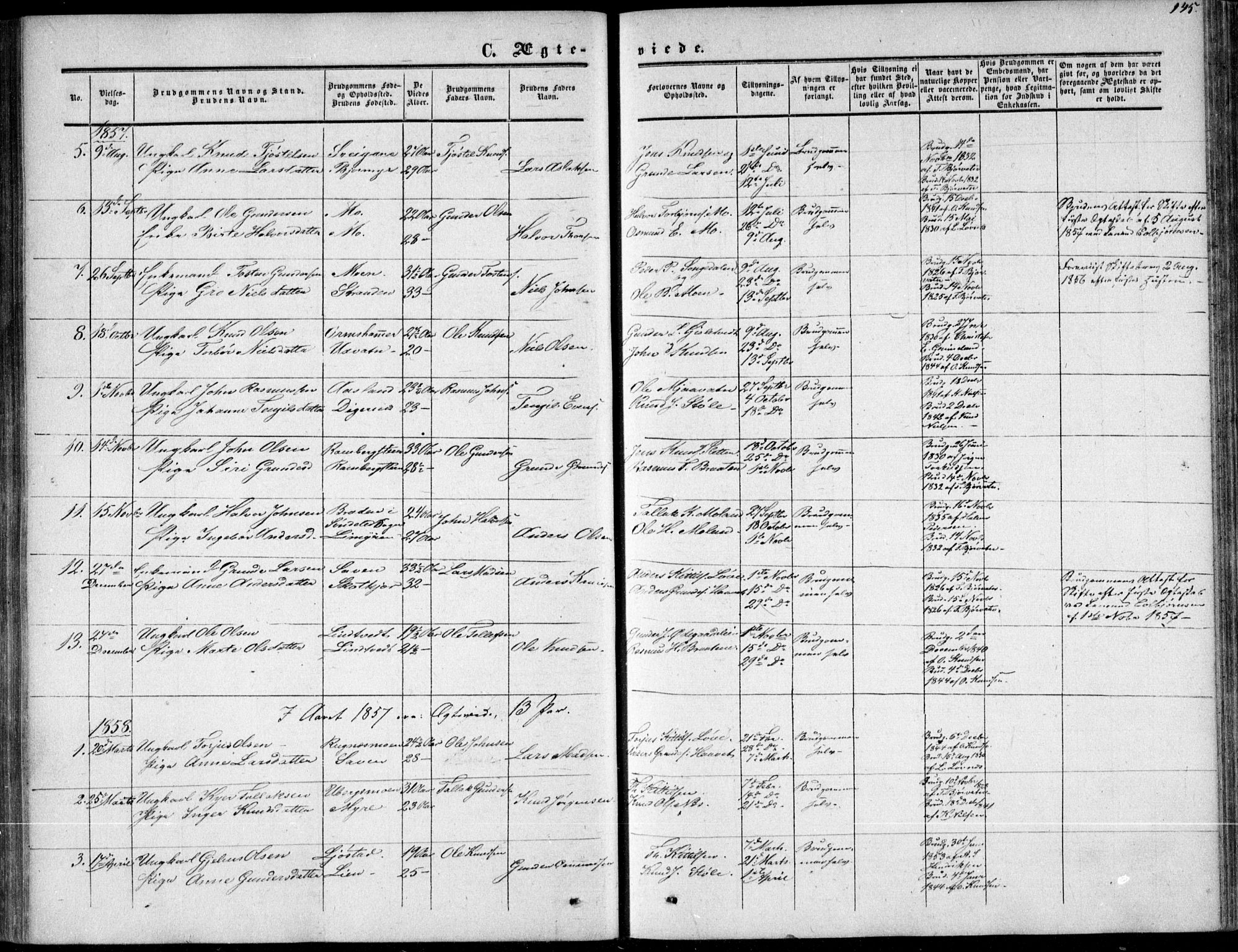 Gjerstad sokneprestkontor, AV/SAK-1111-0014/F/Fa/Fab/L0003: Parish register (official) no. A 3, 1853-1878, p. 145