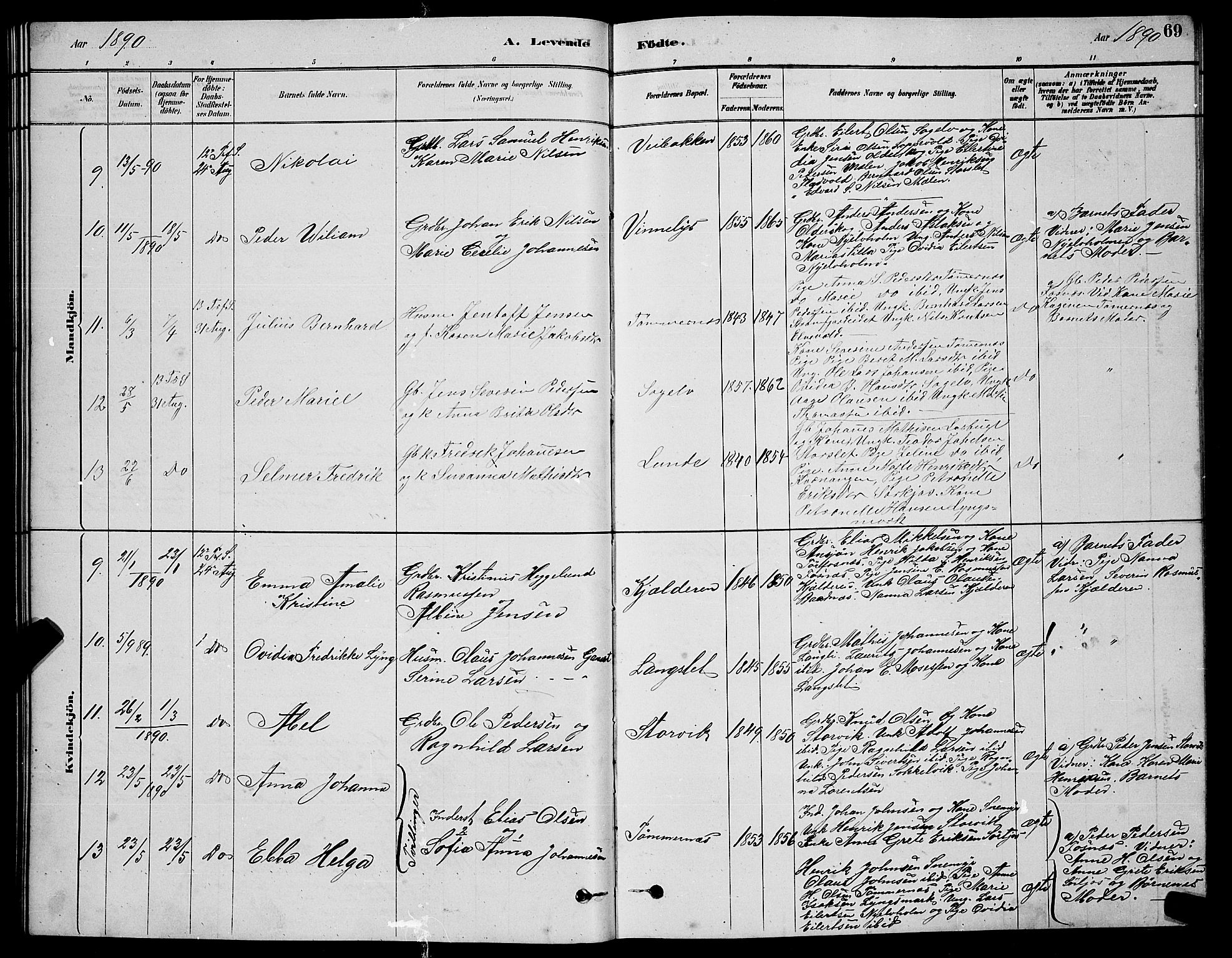 Skjervøy sokneprestkontor, AV/SATØ-S-1300/H/Ha/Hab/L0020klokker: Parish register (copy) no. 20, 1878-1892, p. 69