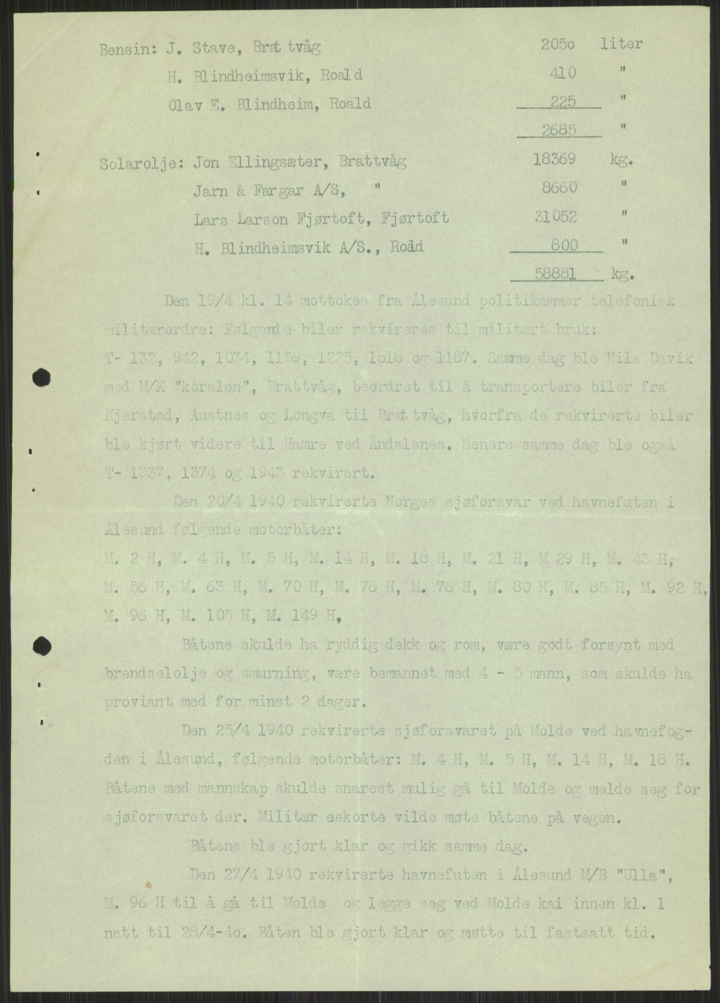 Forsvaret, Forsvarets krigshistoriske avdeling, AV/RA-RAFA-2017/Y/Ya/L0015: II-C-11-31 - Fylkesmenn.  Rapporter om krigsbegivenhetene 1940., 1940, p. 618