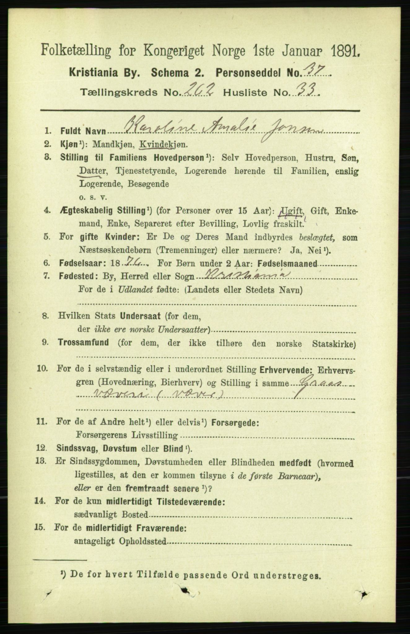 RA, 1891 census for 0301 Kristiania, 1891, p. 159607